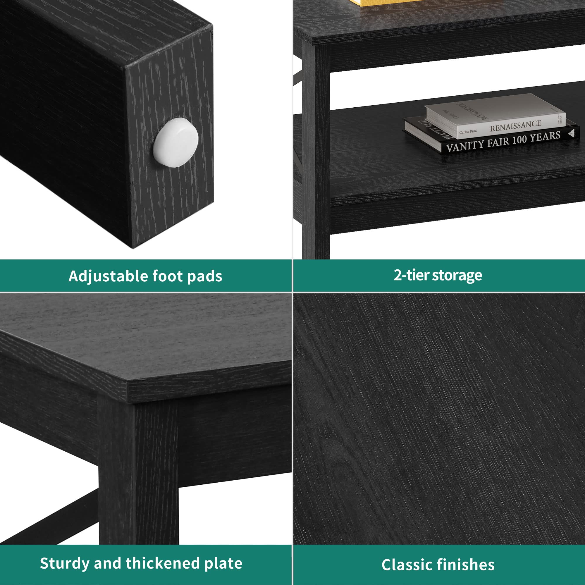 Modern Farmhouse Coffee Table with Storage - 2-Tier Wooden Center Table for Living Room, Sturdy Black Cocktail Accent Table | Perfect for Small Spaces, Home Decor & Entertaining Guests