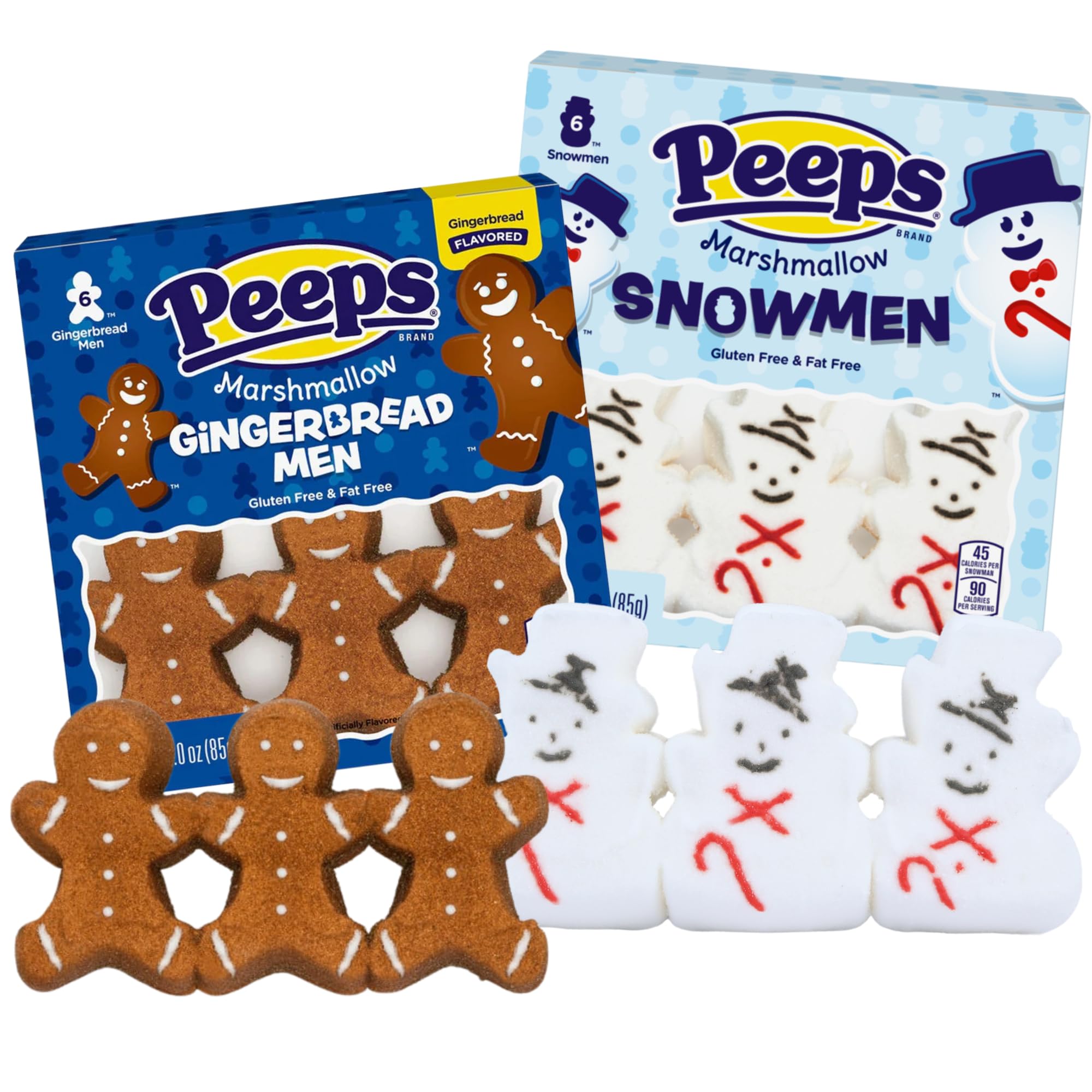 Needzo Sugar Coated Marshmallow Christmas Candy - Festive Snowman & Gingerbread Man Shaped Treats - Holiday Stocking Stuffers for Kids & Adults - Perfect for Xmas Parties, Gift Exchanges & Dessert Tables (2 Packs, 12 Pieces)
