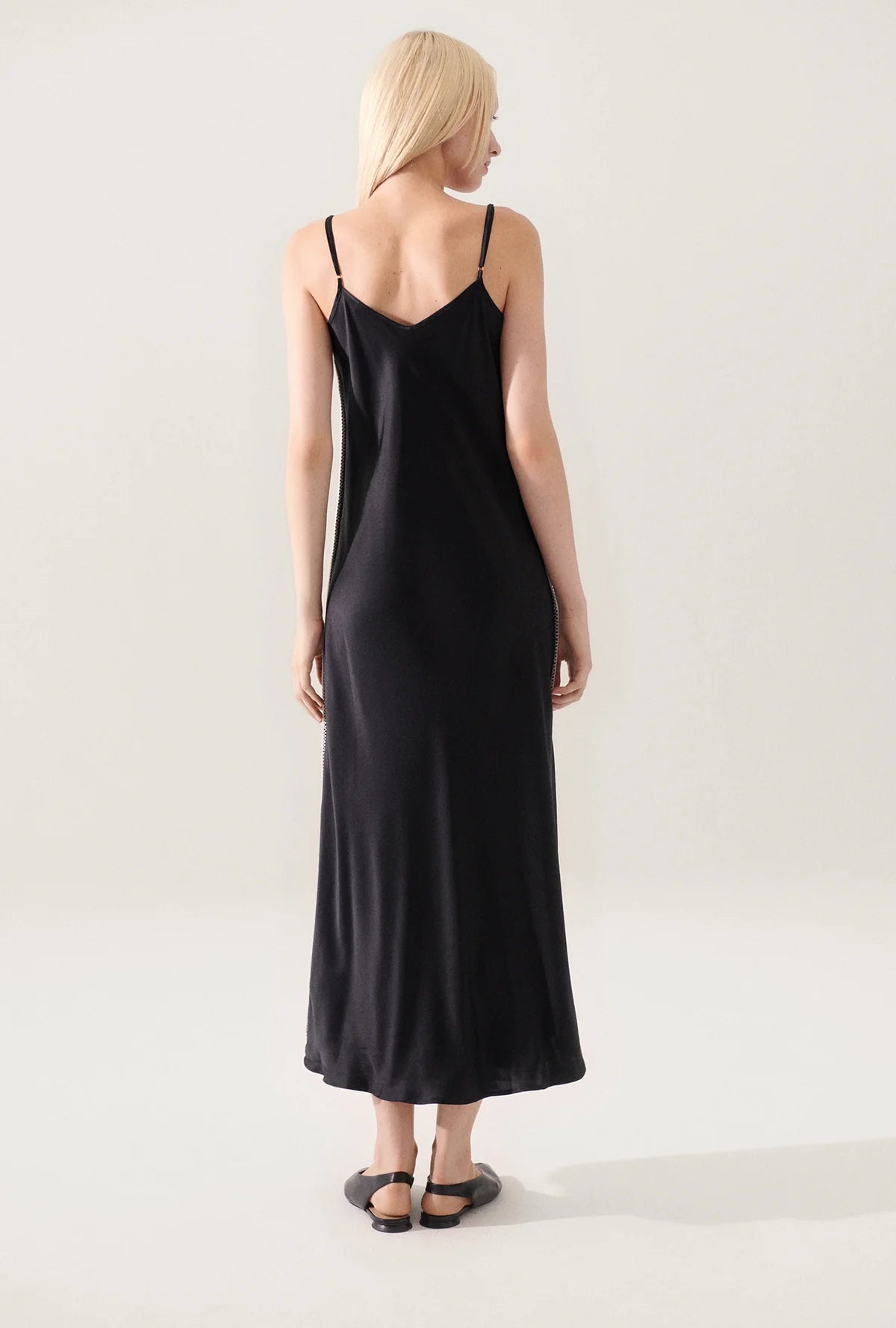 90s Slip Dress Blanket Stitch Black - Vintage Inspired Lace Trim Nightgown for Women | Perfect for Sleepwear, Lounge Wear & Special Occasions