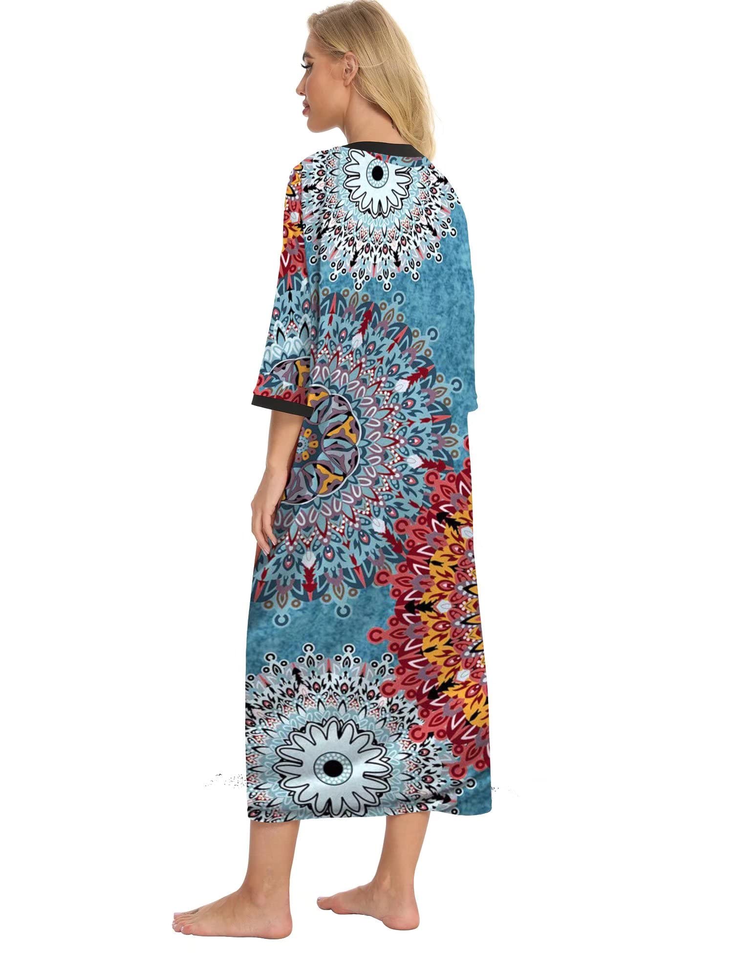 Bloggerlove Women's Zip Up Cotton Robe - Long House Coat with Half Sleeves, Comfy Sleepwear & Nightgown for Lounging, Sleeping & Relaxing at Home