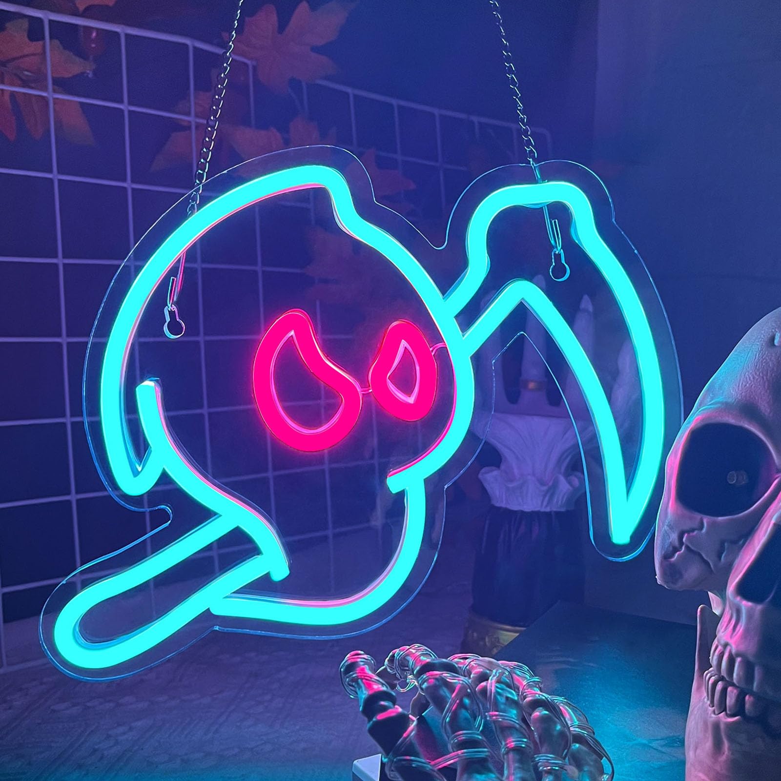 Ghost Neon Sign - Halloween Grim Reaper LED Wall Light with USB Power for Home Decor, Game Room & Party | Spooky Neon Art for Bedroom, Bar, Kids Room & Halloween Decorations