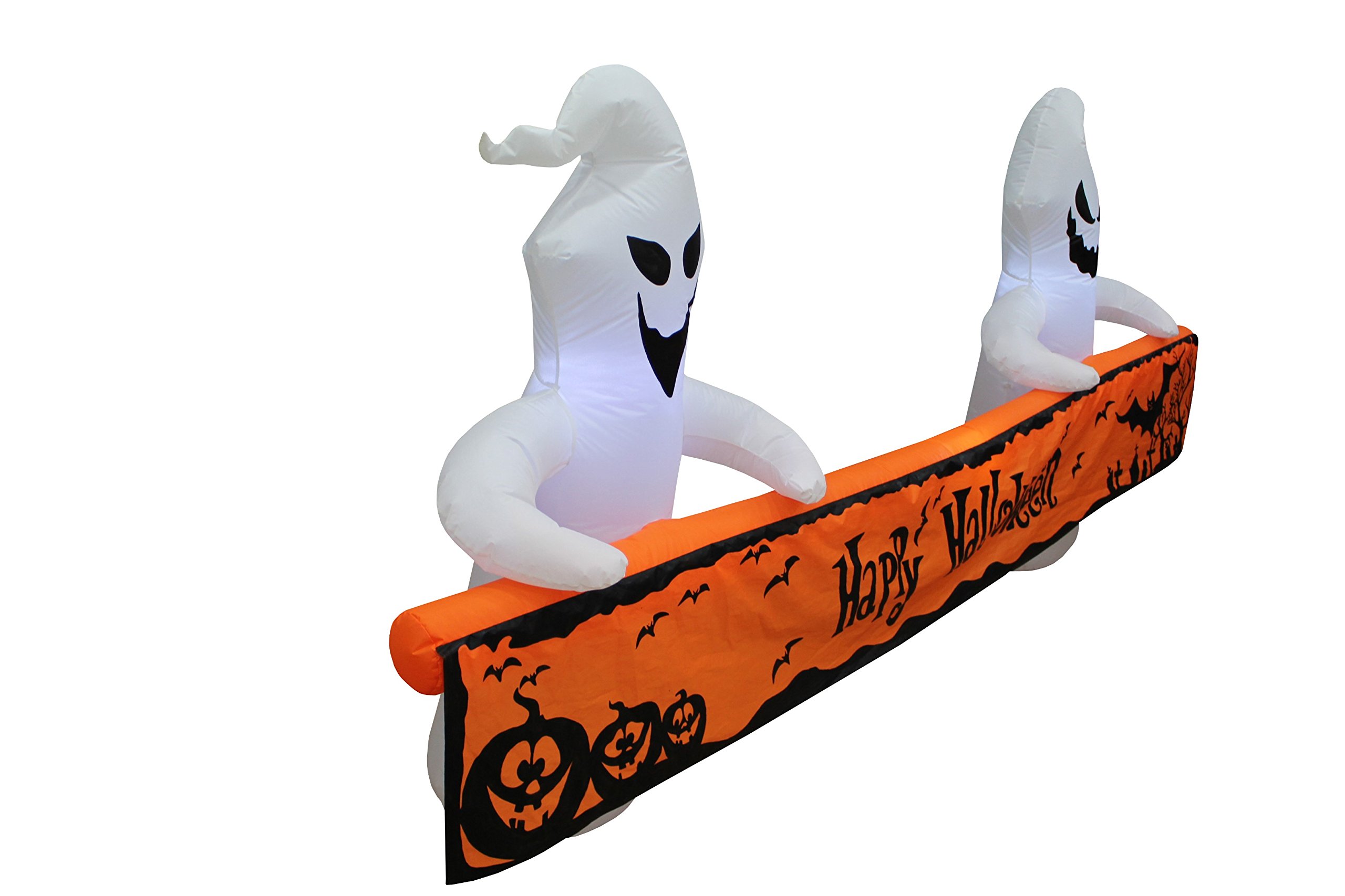 Halloween Party Decorations Bundle - 8ft Lighted Inflatable Ghost with Orange Banner & 11ft Animated Giant Black Cat Blowup for Outdoor Yard Decor | Spooky Halloween Decor for Home, Party, Haunted House