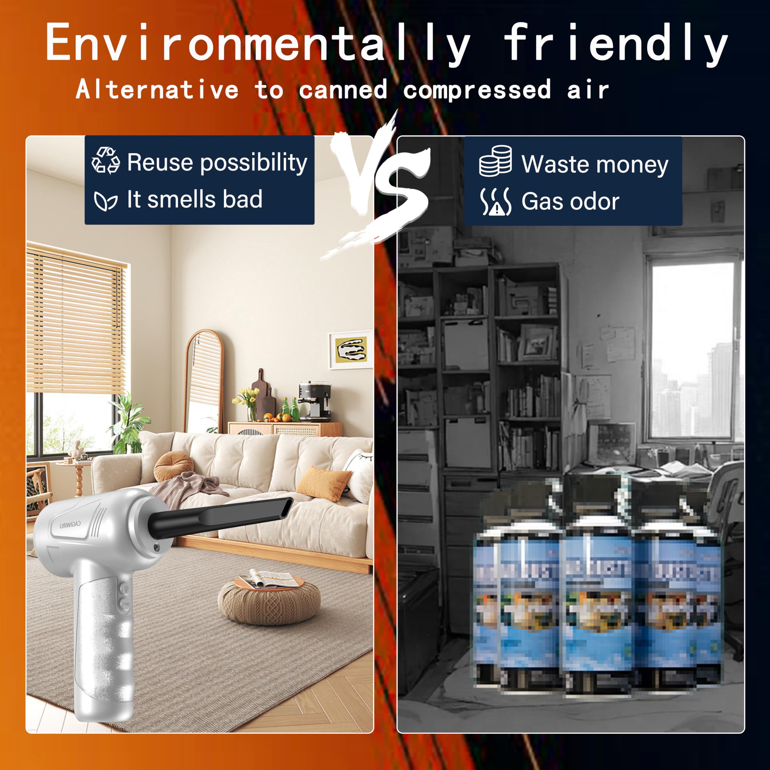 Cordless Electric Air Duster 4.0 - 3 Speed Rechargeable Air Blower for Keyboard, PC & Car Cleaning | LED Light Air Cleaning Kit | No Canned Air Dusters | Perfect for Electronics, Office & Home Use