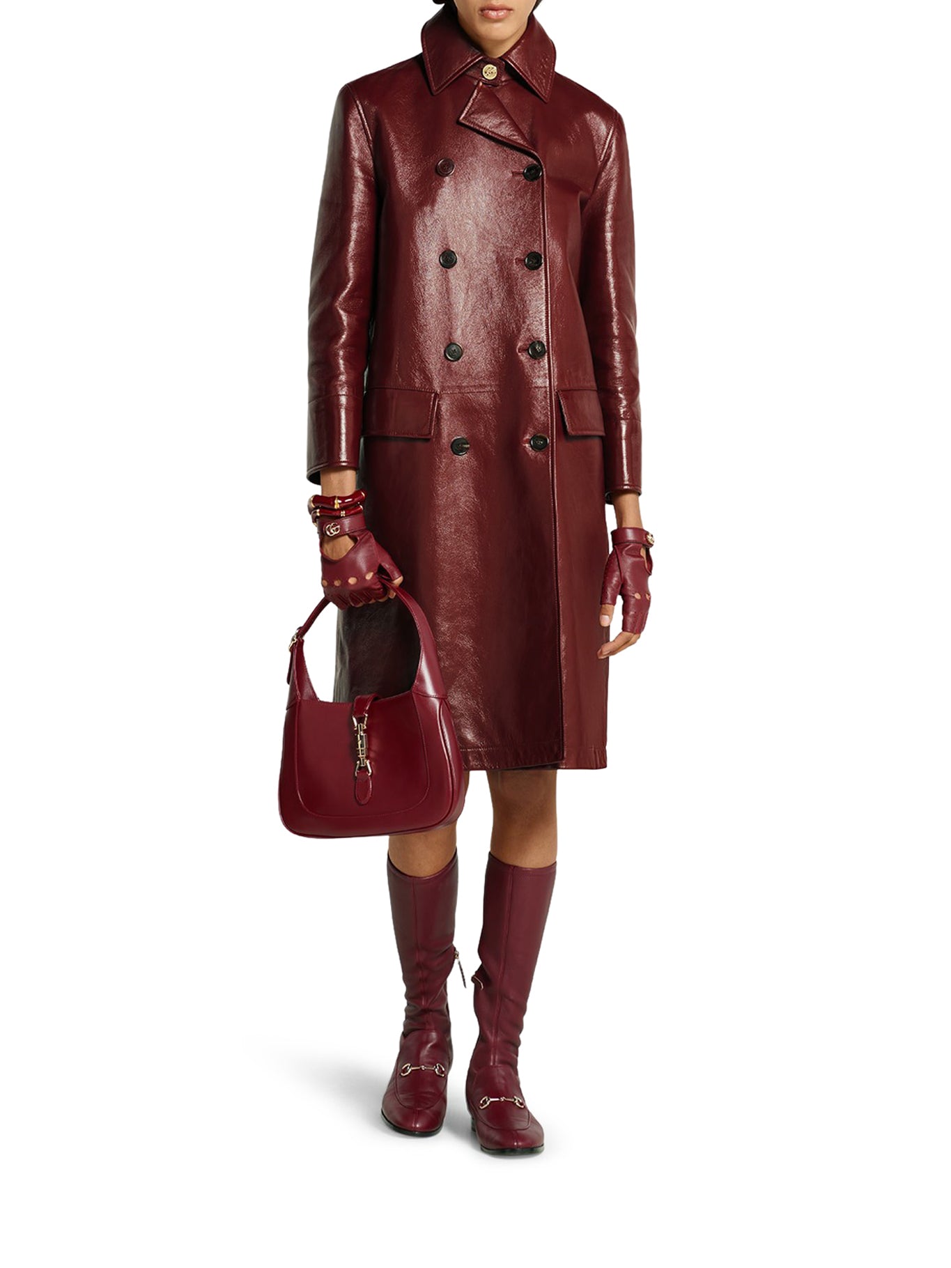 Luxury Double Breasted Shiny Leather Coat for Women - Elegant Winter Outerwear for Office, Parties & Formal Events