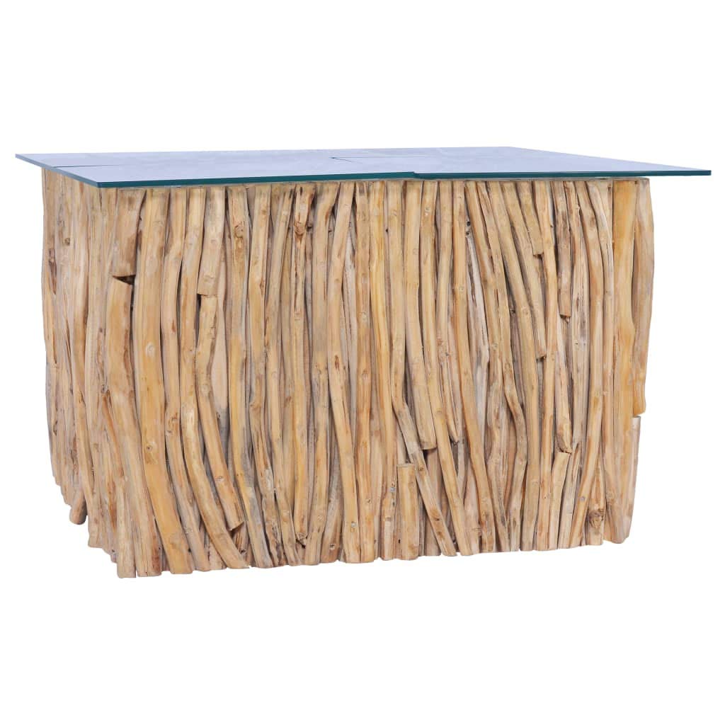 Modern Teak Wood Coffee Table with Tempered Glass Top - 26