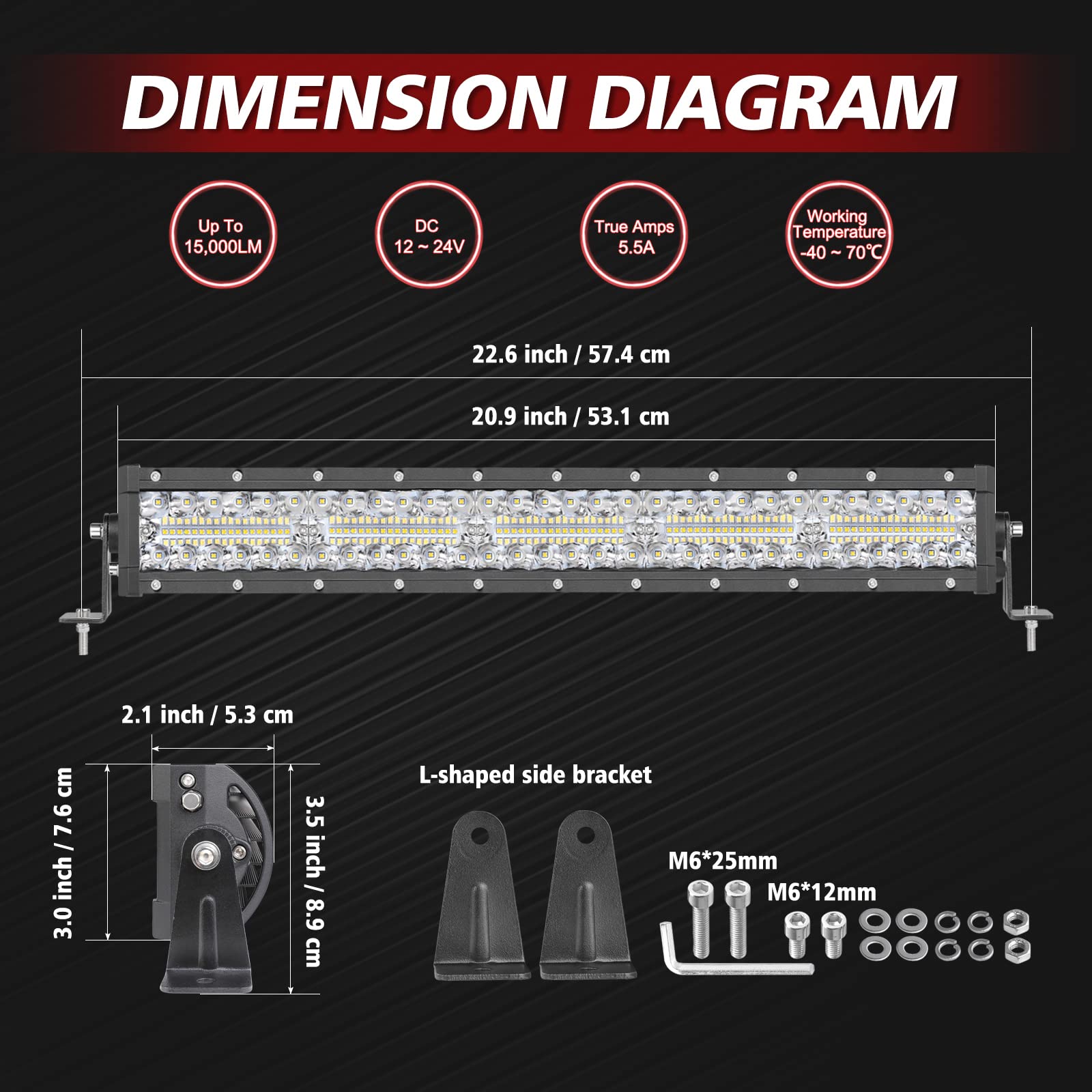 20 Inch LED Light Bar 450W Triple Row Spot Flood Combo - IP68 Waterproof Off-Road Driving Light for Car Grille, Bumper, Bull Bar - Fits Camry, RAV4, Tacoma, SUV, ATV, T-Top Boat - Perfect for Night Off-Roading, Camping & Marine Use