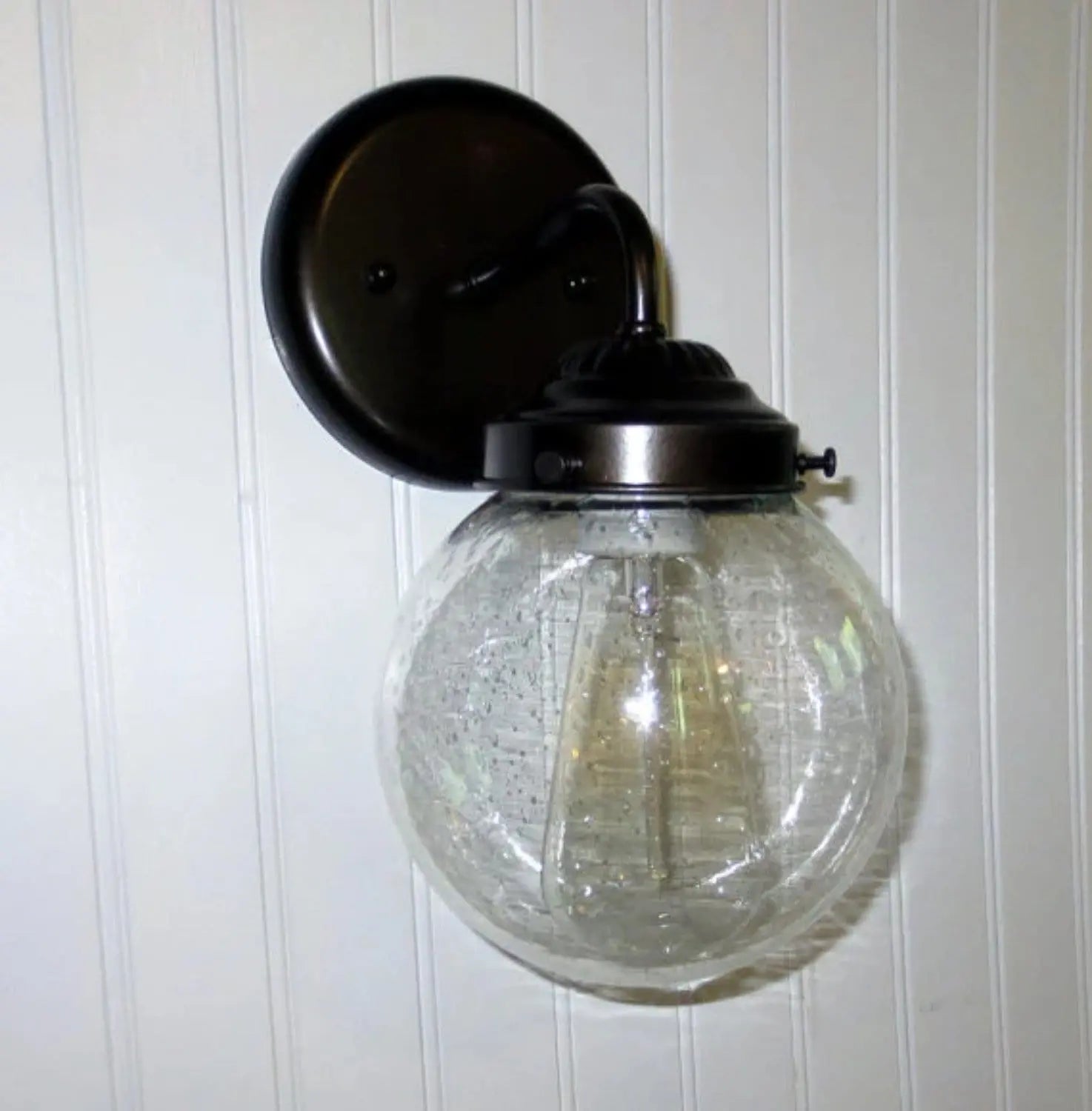 Vintage Seeded Glass Wall Sconce with Edison Bulb - Industrial Style Plug-in Fixture for Bedroom, Living Room & Hallway Lighting