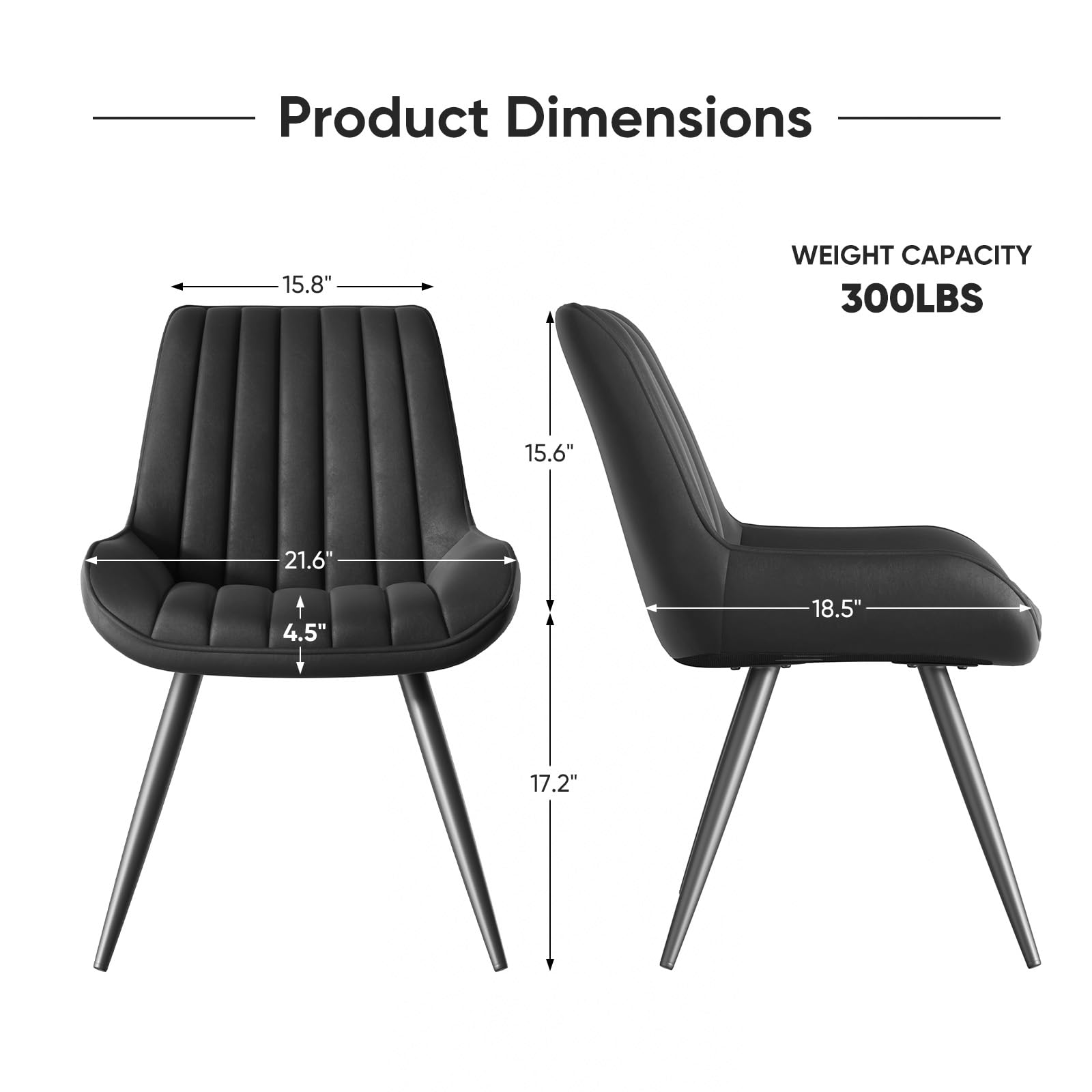 Modern Dining Chairs Set of 4 - Upholstered Fabric Kitchen Side Chairs with Thick Cushions & Sturdy Metal Legs - Comfortable Dining Room Chairs for Home, Restaurant, or Office Use - Black