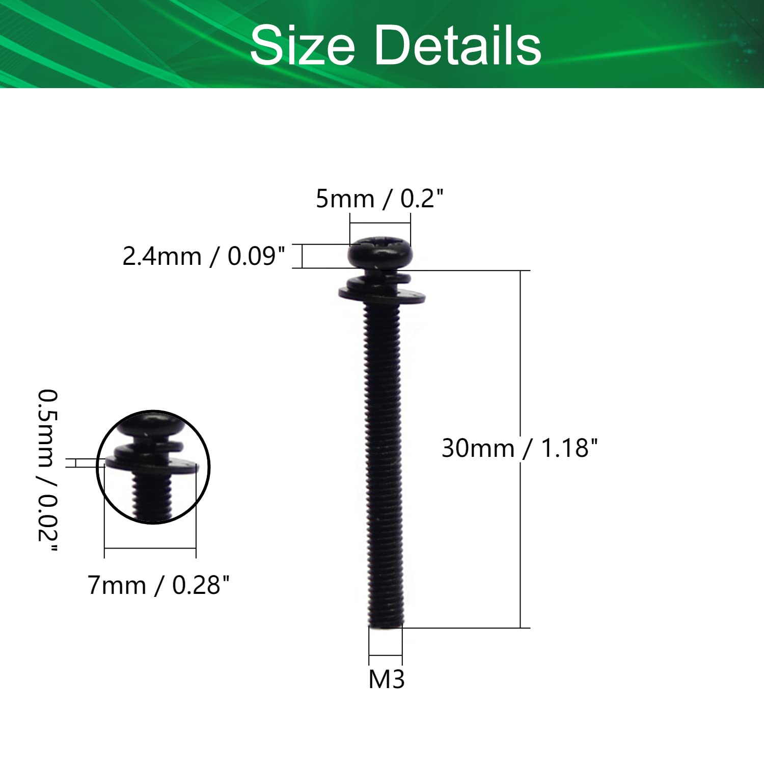 50pcs M3 x 30mm Black Carbon Steel Phillips Pan Head Screws with Washers - for Machinery & DIY Projects