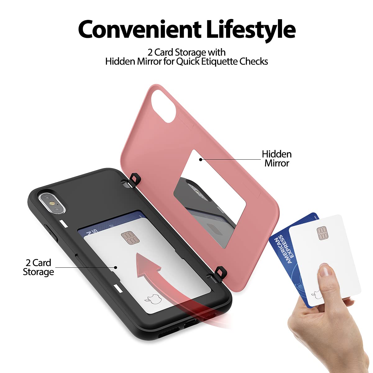 GOOSPERY Magnetic Secure Bumper iPhone Xs Max Case - Card Holder Wallet with Auto Closure, Dual Layer Protection & Sticky Mirror (Pink) - Perfect for Everyday Use, Travel & Hands-Free Convenience