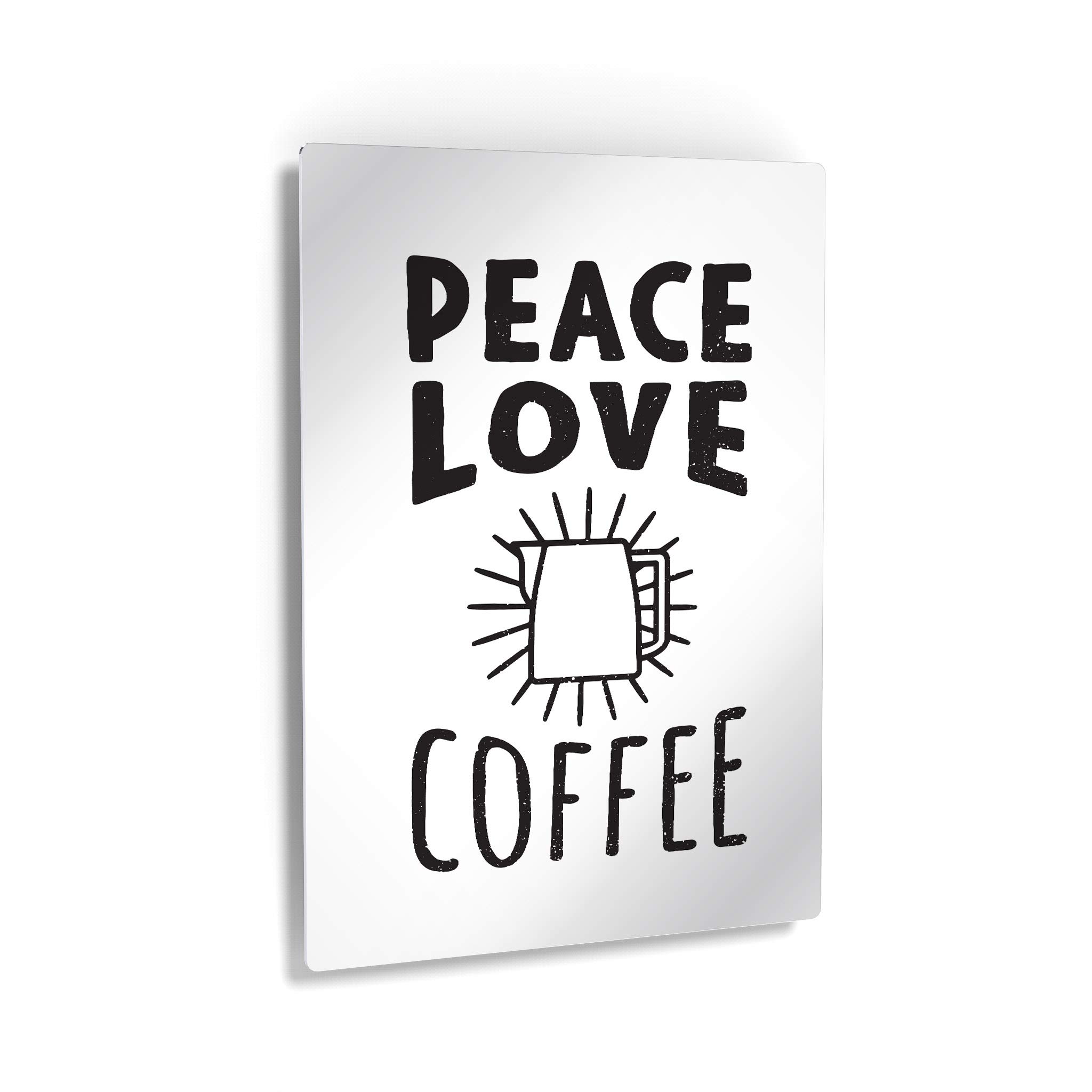 Smile Art Design Peace Love Coffee Black and White Metal Wall Art Print - Inspirational Coffee Sign for Kitchen, Farmhouse, Restaurant & Office Decor (40x30) - Perfect Gift for Coffee Lovers & Home Décor