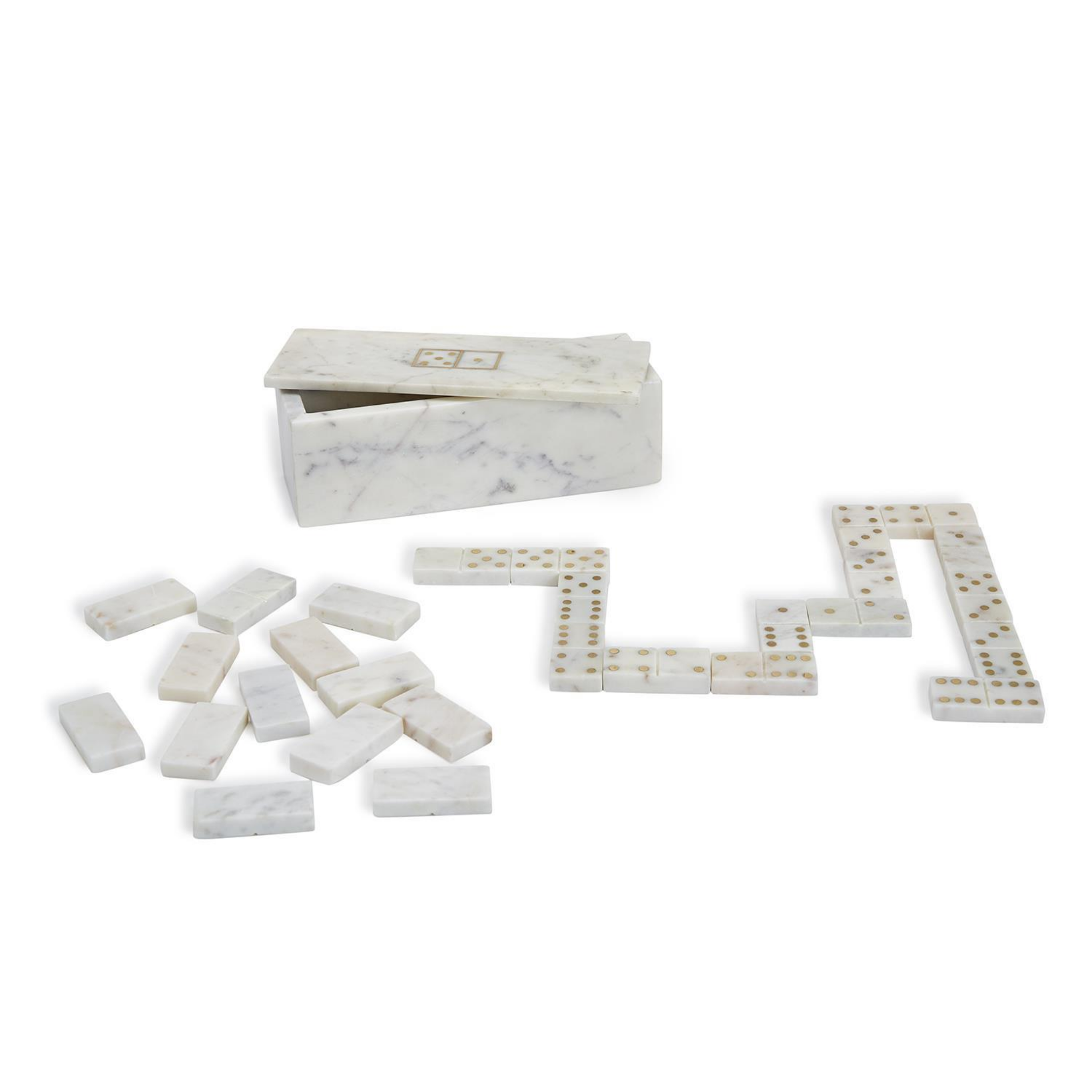 28-Piece Blanc de Blanc Gold Dot Domino Set - Premium Double Six Dominoes for Game Nights, Parties, and Family Fun