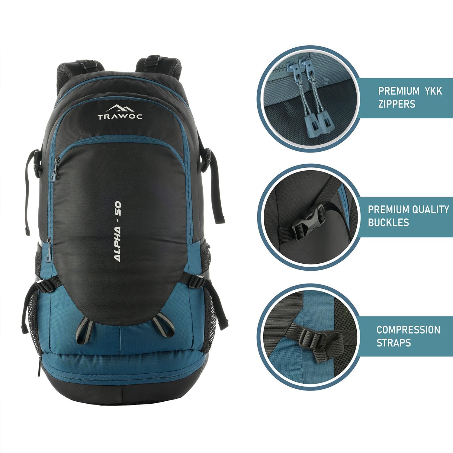 ALPHA 50L Waterproof Travel Backpack - Lightweight Hiking Backpack for Men & Women - Durable Trekking, Camping, Cycling Daypack - Sky Blue - Perfect for Outdoor Adventures, Weekend Getaways & Daily Commute