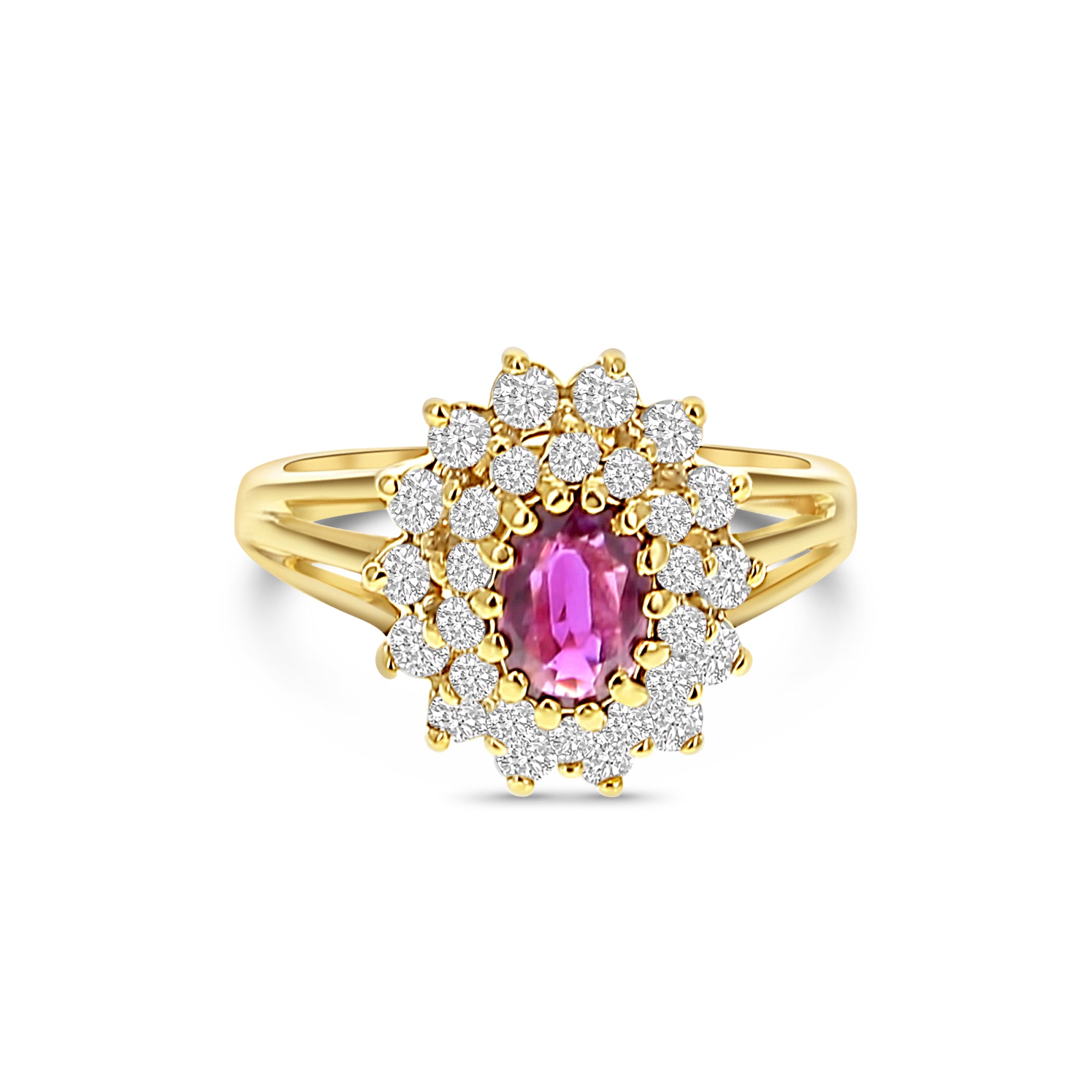 1.25cttw Ruby Diamond Halo Engagement Ring 14k Yellow Gold - Perfect for Proposals, Anniversaries & Special Occasions