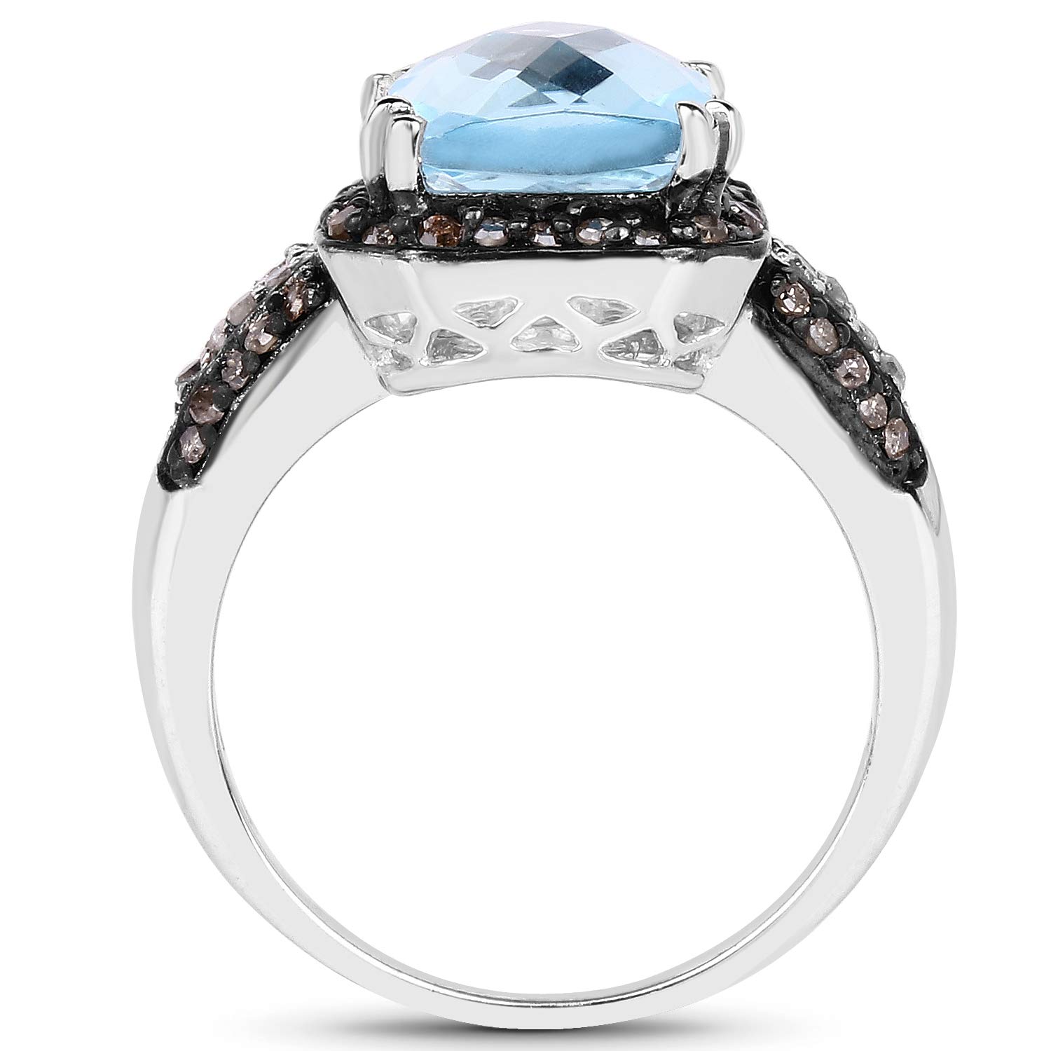 4.33 Carat Genuine Swiss Blue Topaz & Champagne Diamond Ring in .925 Sterling Silver - Elegant Jewelry for Weddings, Anniversaries & Special Occasions