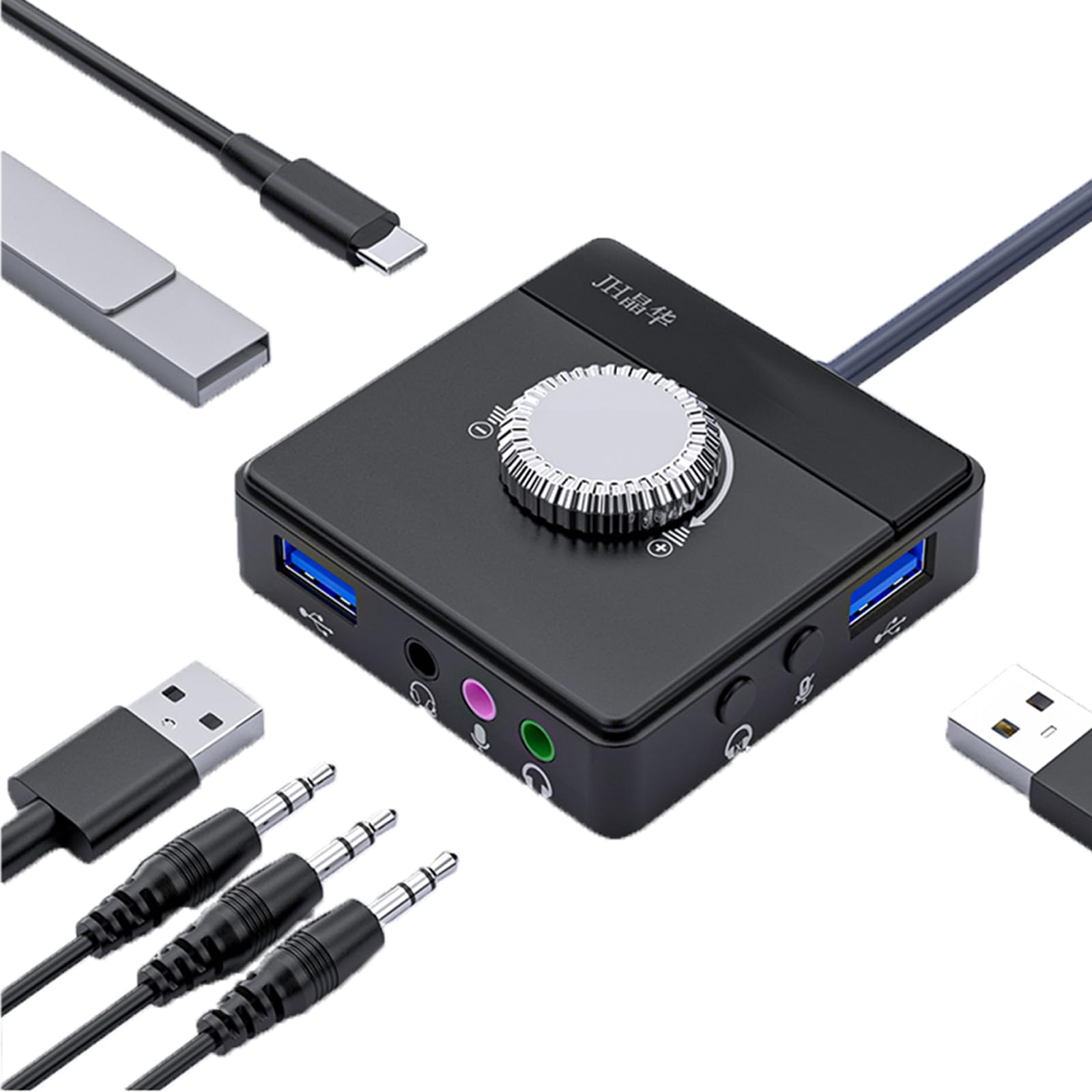 PEIYUI Max External USB Sound Card - 6-in-1 Audio Adapter for PC, Windows, Mac, Linux | 3.5mm & USB Interface with Volume Control | Plug & Play for Laptops, Desktops | Perfect for Gaming, Streaming & Conference Calls (Black)