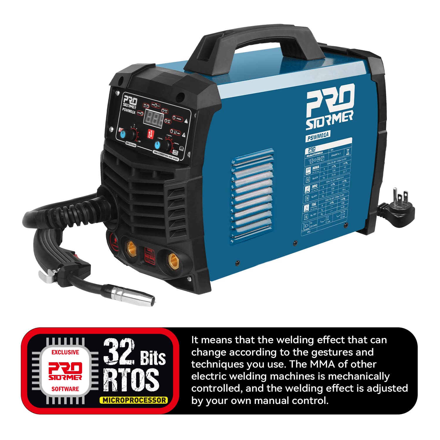 Prostormer 3-in-1 MIG TIG MMA Welding Machine with Digital Display - 200Amp Welder Kit Includes Electrode Holder, Ground Clamp & Power Cable - Perfect for Home DIY, Metal Fabrication & Automotive Repair
