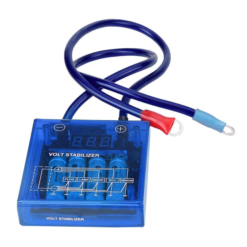 12V Universal Digital Voltage Stabilizer & Regulator Kit for Cars & Trucks - Includes 3 Ground Cables (Blue) | Improve Electrical Stability & Protect Vehicle Electronics