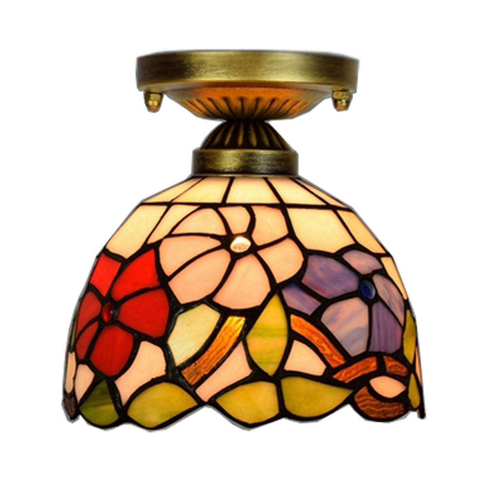 Vintage Tiffany Glass Morning Glory Ceiling Light Fixture - Handmade E26 Lamp Socket with Antique Stained Glass Lampshade - Perfect for Hallway, Bedroom, Restaurant & Cafe Decor (Bulb Not Included) | Classic Lighting for Home, Office & Commercial Spaces