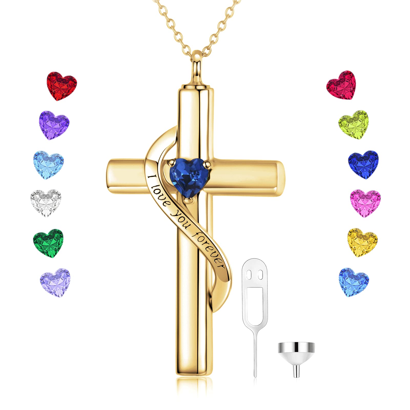 SOULMEET Sterling Silver Crystal Cross Necklace for Ashes - Memorial Keepsake Jewelry for Loved Ones & Pets - Birthstone Cremation Urn Pendant - Perfect for Remembrance, Funerals & Special Occasions