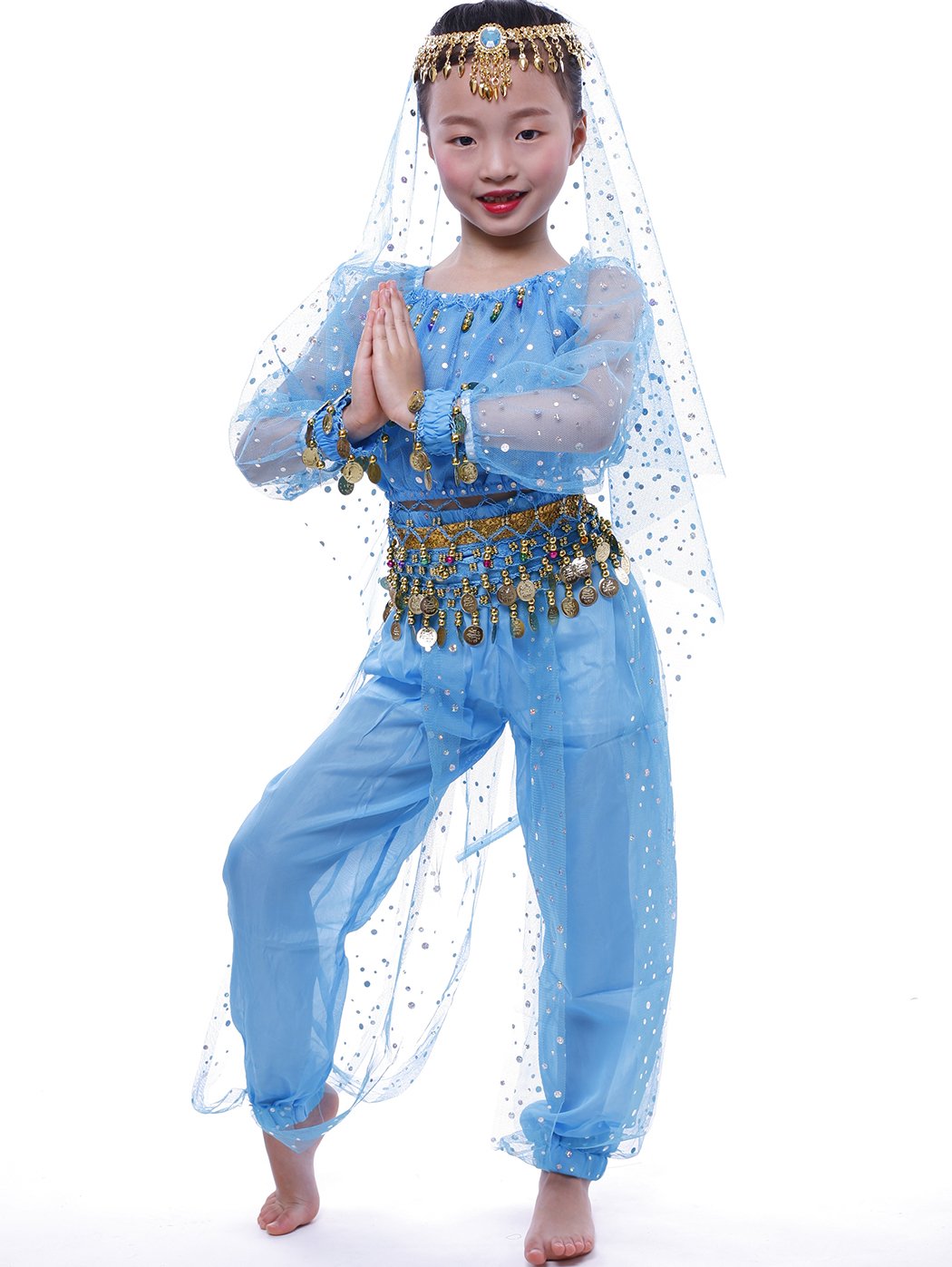 Astage Women's Belly Dance Costume Set - Long Sleeve Shining Top & Pants for Professional Performances & Practice