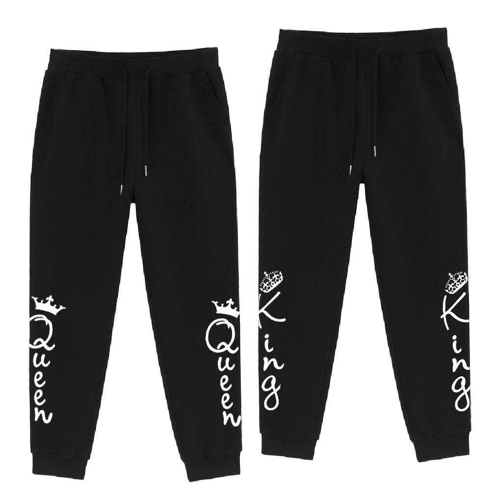 King Queen Matching Couple Sweatpants - Casual Drawstring Athletic Pants for Gym & Lounge - Winter Autumn Cozy Fleece Joggers - Perfect for Workout, Date Night & Relaxing at Home