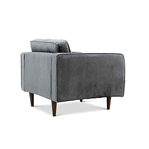 ASHCROFT Harriet Mid Century Modern Velvet Accent Armchair - Gray Upholstered Lounge Chair for Living Room, Bedroom & Office Decor
