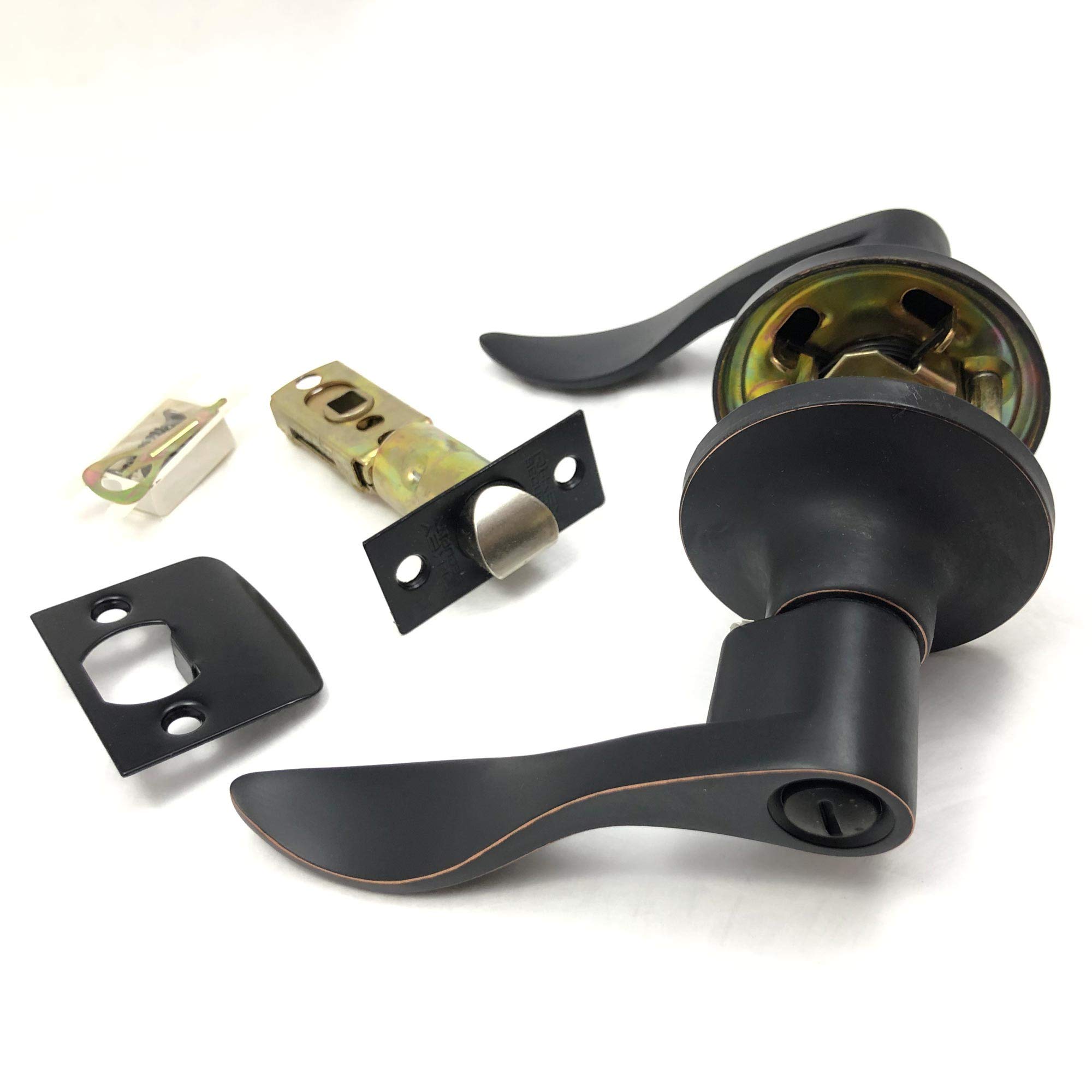 Wave Style Oil-Rubbed Bronze Privacy Bedroom & Bathroom Door Lock Lever Handle - Perfect for Home, Office, and Hotel Interior Doors