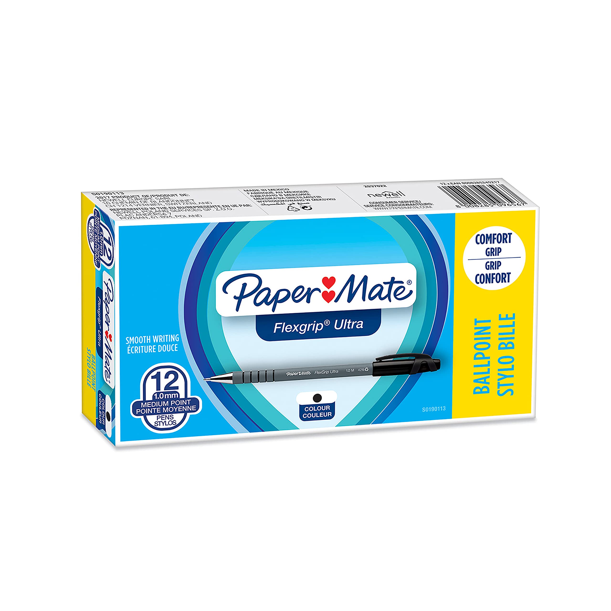 Paper Mate Flexgrip Ballpoint Pens 1.0mm - 12 Pack Black for Office & School Writing