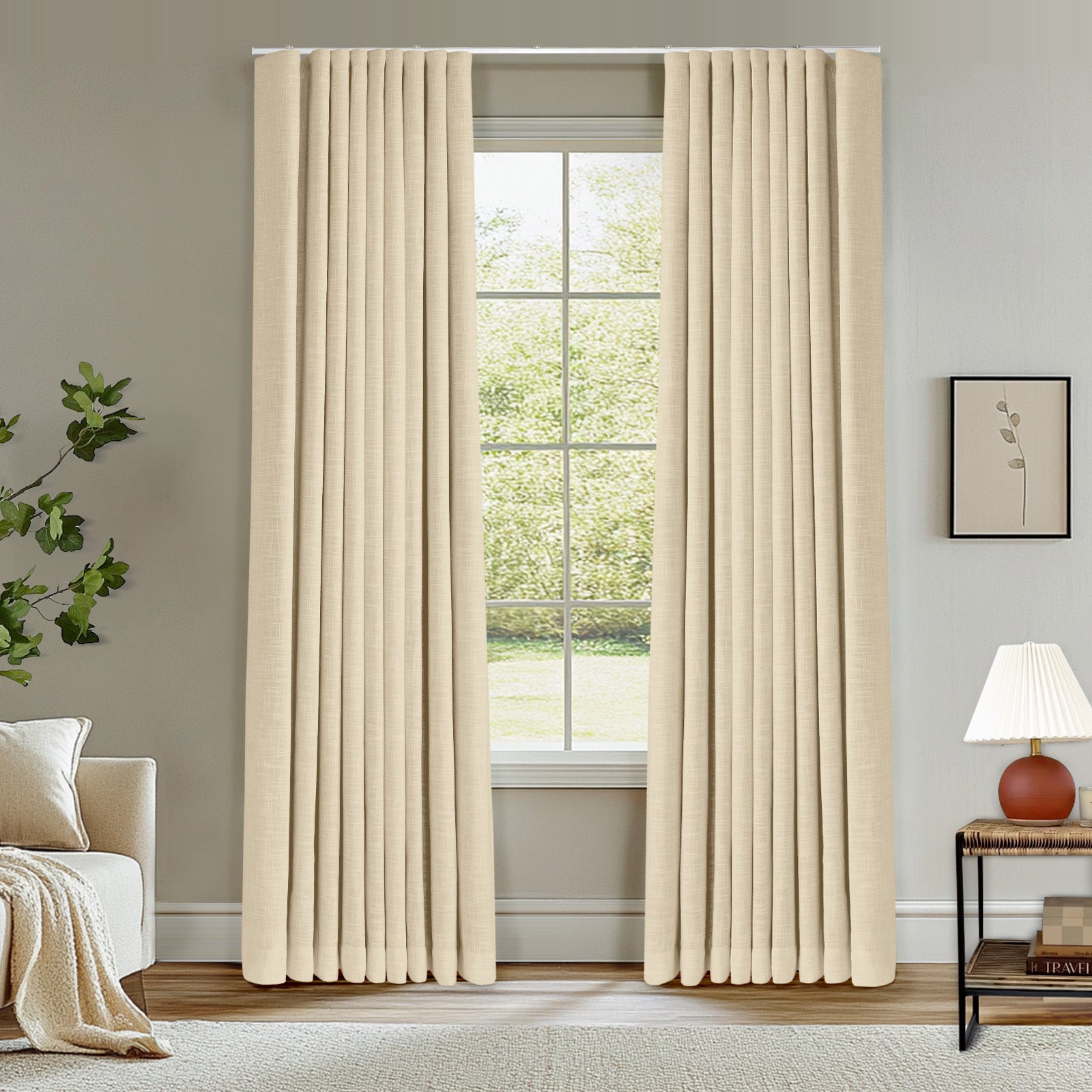 Blackout Curtains with Ceiling Track - Ripple Fold Linen Memory Trained Drapes in Taupe Grey | Custom Window Treatments for Bedroom, Living Room & Home Theater
