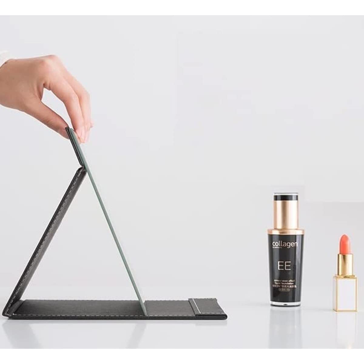 YELONA Portable Folding Makeup Mirror - PU Leather Vanity Mirror for Desk, Travel & Camping