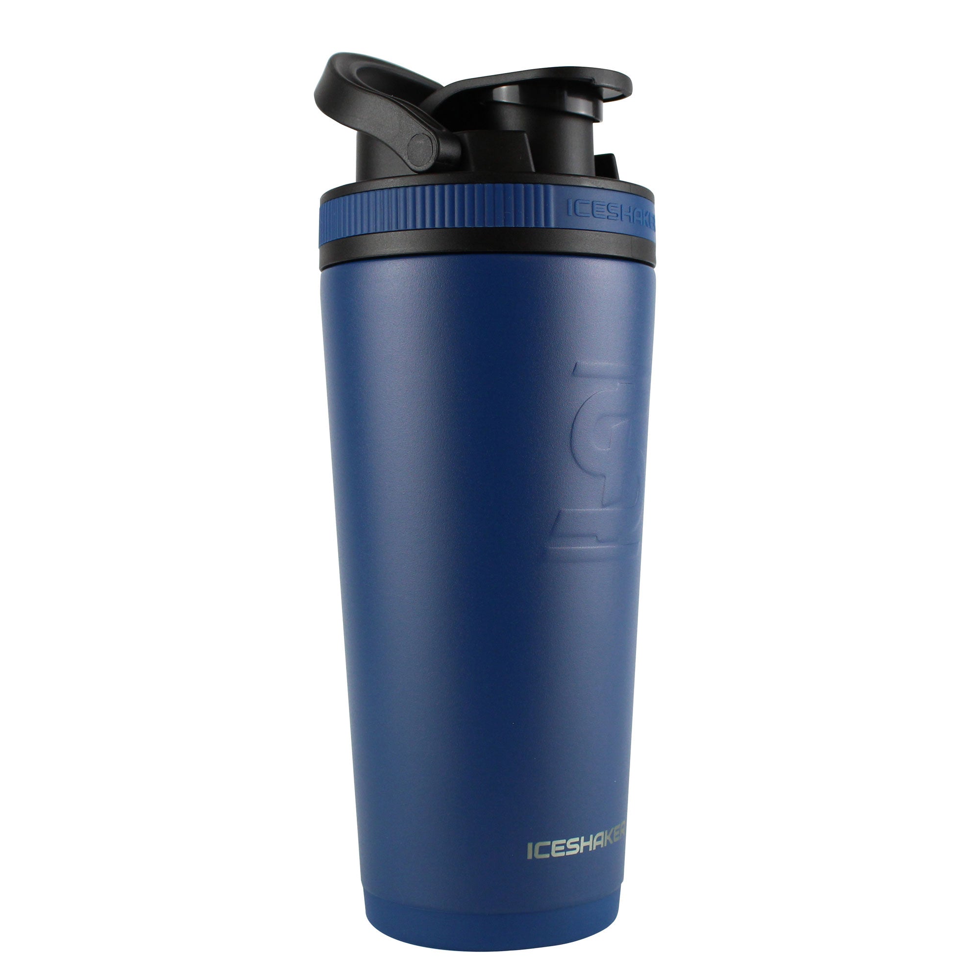 26oz Navy Blue Ice Shaker Bottle - Leak Proof Workout Water Bottle with Time Marker for Gym, Running & Fitness Training - BPA Free Sports Shaker Cup for Protein Drinks & Cold Beverages