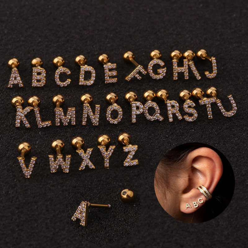 16G Surgical Steel Cartilage Earrings - Alphabet Letter Design | Hypoallergenic Body Jewelry for Women & Men | Perfect for Daily Wear, Parties & Gifts | HSPJ19106
