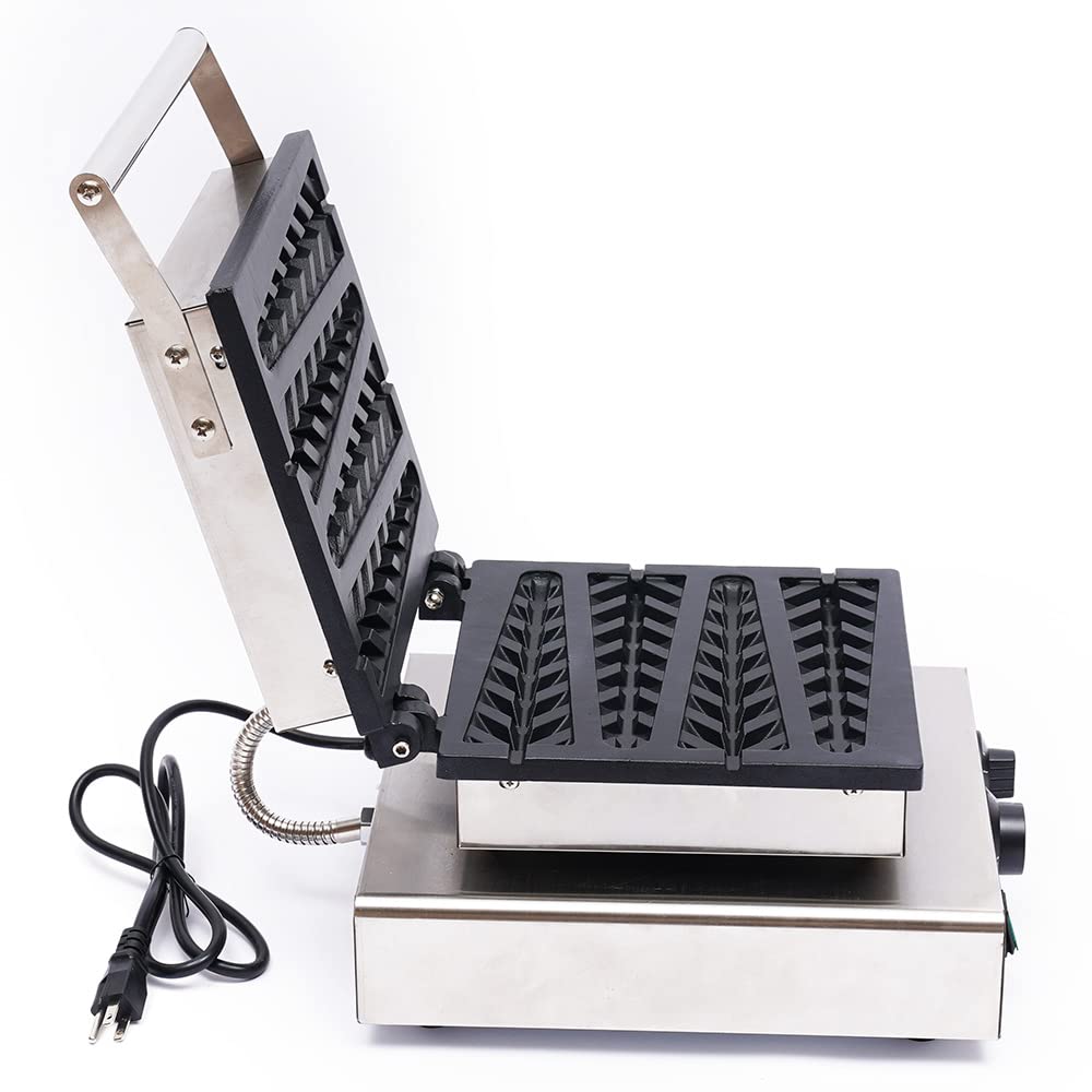 Nonstick Electric Waffle Maker Machine - 1750W Stainless Steel with 4 Wheat-Shaped Plates - Adjustable Temperature Control (50-300°C) - 110V for Home & Commercial Use - Perfect for Breakfast, Brunch, and Dessert Preparation