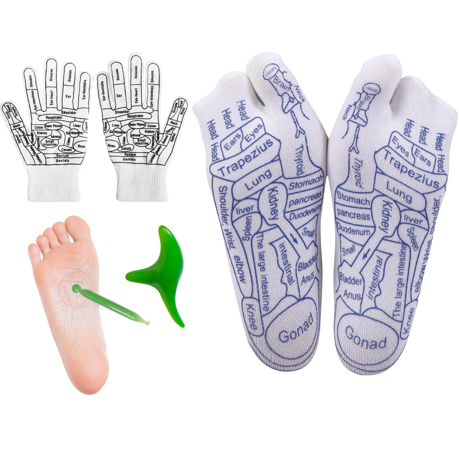 Reflexology Socks with Massage Tools & Gloves Set - Acupressure Foot Massage Kit for Men & Women - Perfect for Relaxation, Pain Relief & Home Spa Therapy