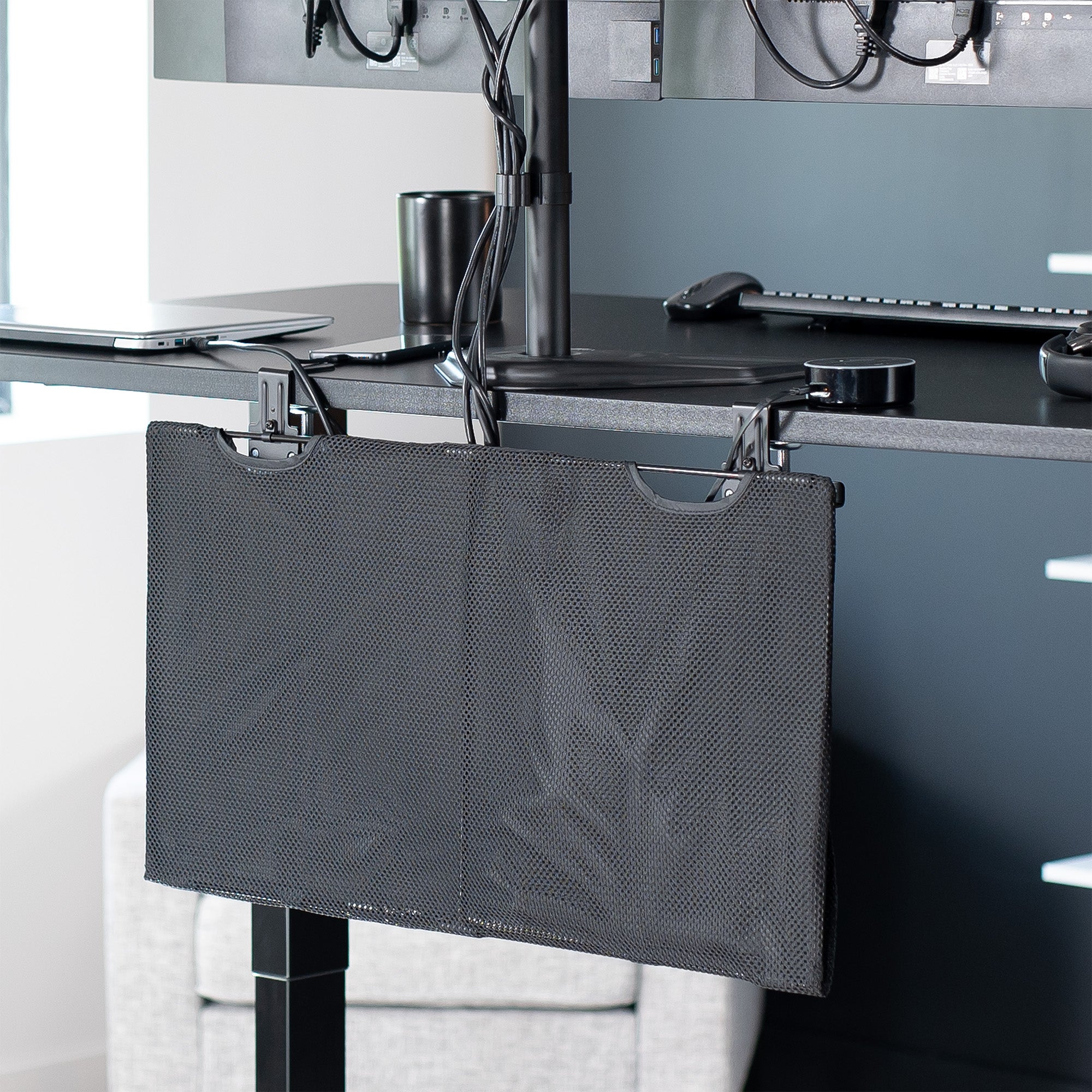 Cable Management Desk Skirt - Under Desk Cable Organizer with Clamp, Wire Hider for Home Office & Gaming Setup - Perfect for Computer, TV, and Workspace Cable Organization