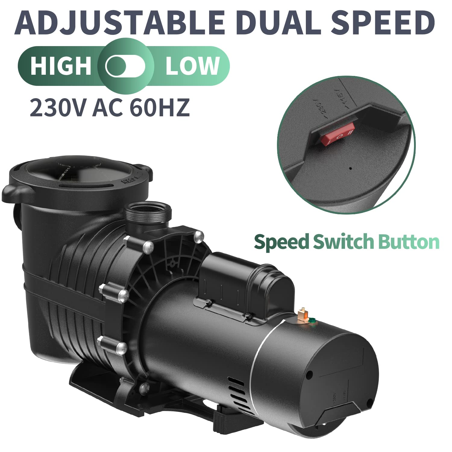 Pipopa 1.5HP 2-Speed Swimming Pool Pump - 4680GPH Flow Rate, 43ft Head Lift for Above Ground & Inground Pools | 230V AC 60Hz | Perfect for Backyard, Residential & Commercial Pool Maintenance
