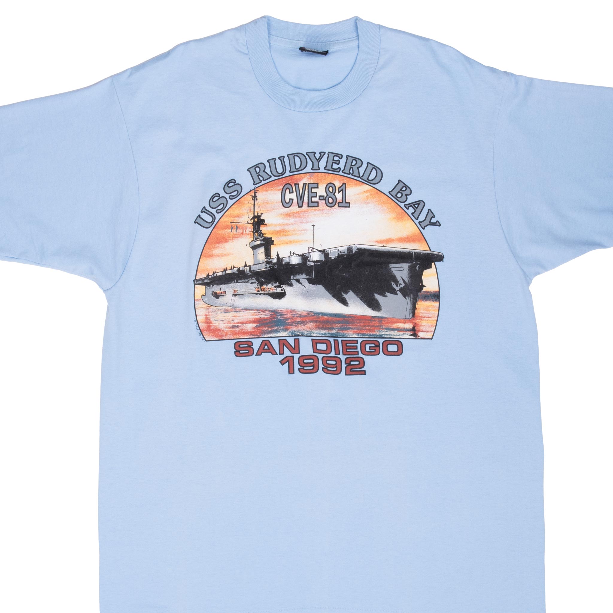 Vintage USN USS Rudyerd Bay CVE-81 San Diego 1992 Navy T-Shirt - Large Size, Made in USA - Perfect for Military Enthusiasts & Vintage Collectors