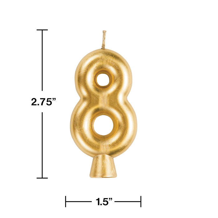 12-Piece Bulk Gold Number 8 Candles for Birthday Cakes, Wedding Decorations & Party Supplies - Long-Lasting Celebration Candles