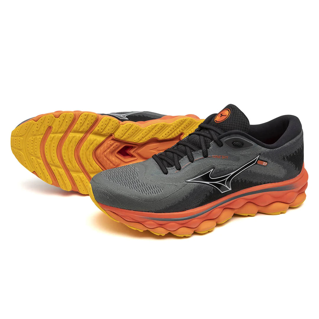 Mizuno Wave Sky 7 2E Running Shoes for Men - Turbulence/Nickel/Hot Coral - Cushioned Support for Long Distance & Marathon Training