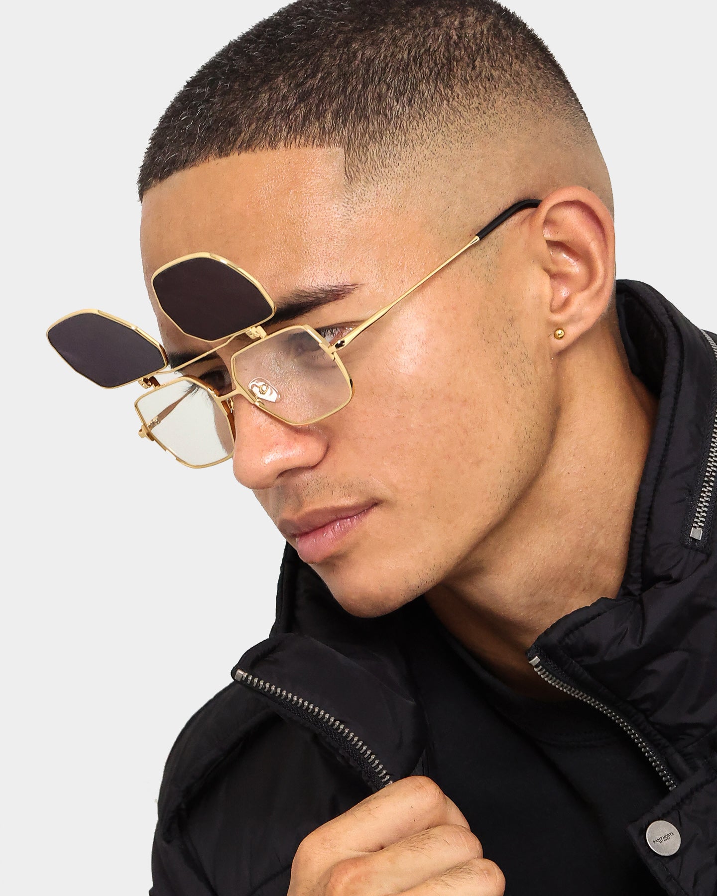9FIVE Clarity Flip Up Sunglasses - Black/Gold Polarized Lenses for Outdoor Sports & Driving - UV Protection, Stylish & Durable Eyewear for Men & Women