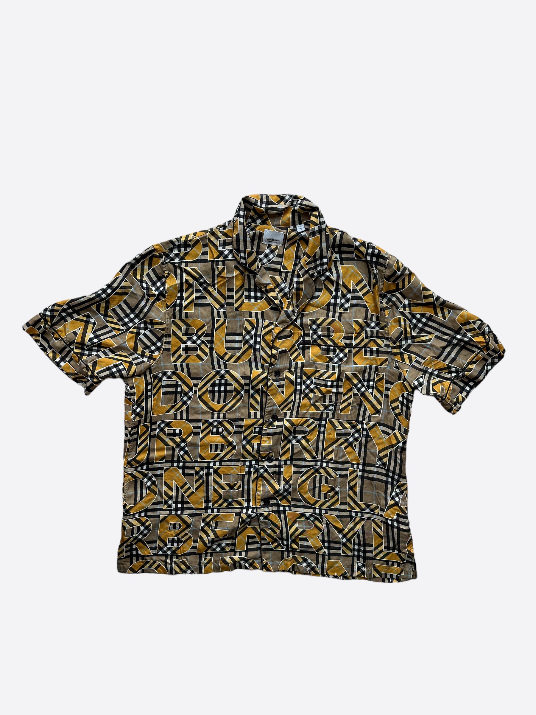 Burberry Beige & Yellow Repeat Logo Silk Shirt for Women - Luxury Designer Blouse for Office, Party & Special Occasions