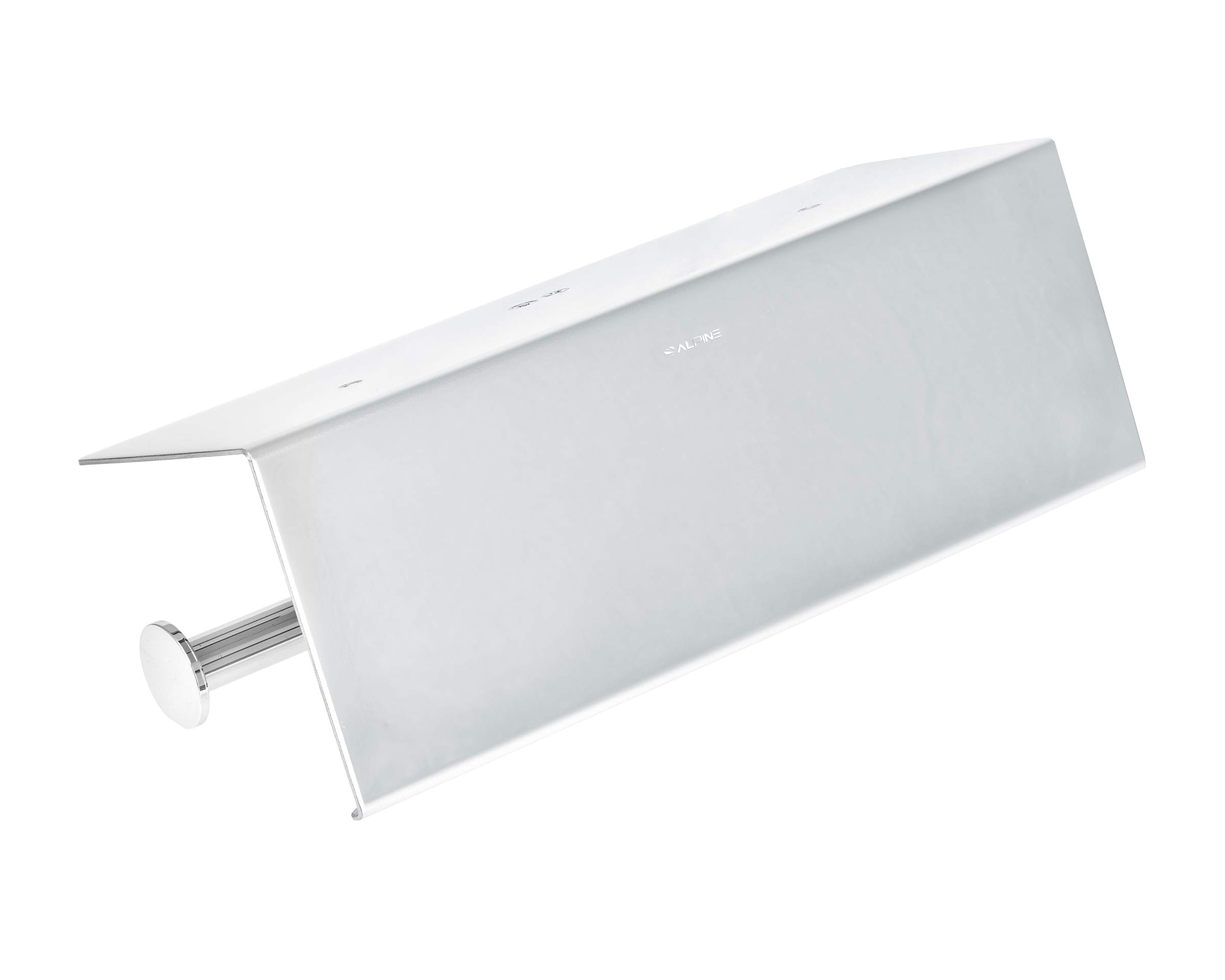 Alpine Industries Double Toilet Paper Holder with Shelf - Wall Mounted Bathroom Tissue Dispenser | Brushed Chrome Finish | Perfect for Small Bathrooms & Powder Rooms | Space Saving Storage Solution