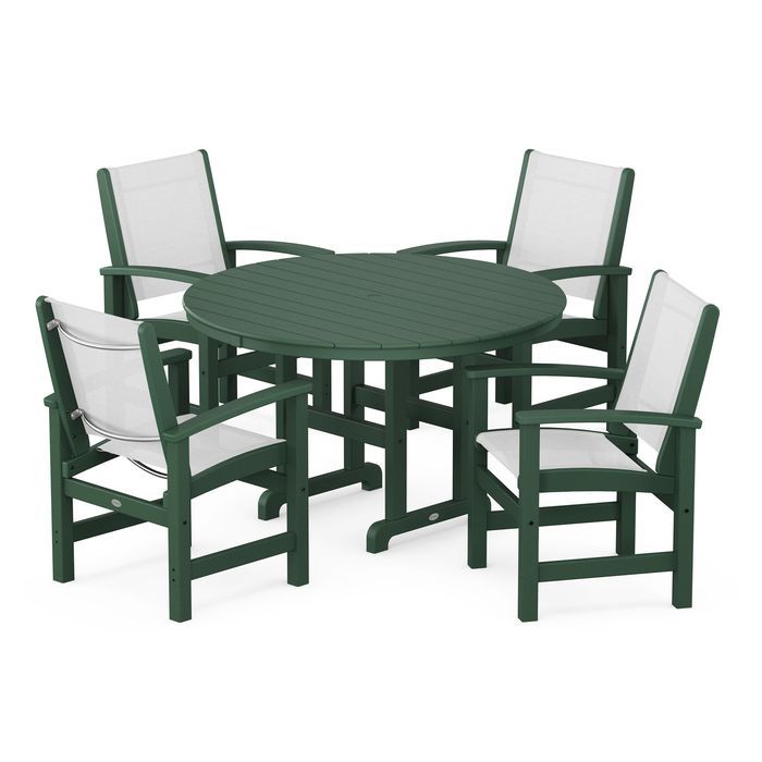 POLYWOOD Coastal 5-Piece Round Farmhouse Dining Set - Outdoor Patio Furniture for Backyard, Poolside & Beach House Dining