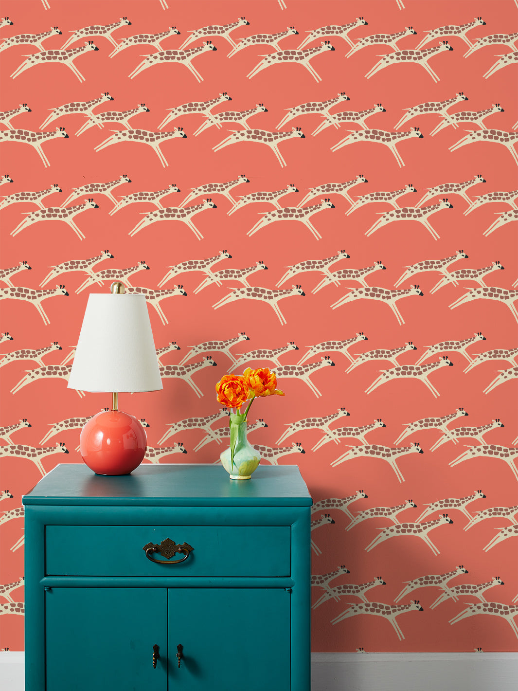 Galloping Giraffes Nursery Wallpaper by Tea Collection - Watermelon Print - Perfect for Baby Rooms & Kids' Bedroom Decor