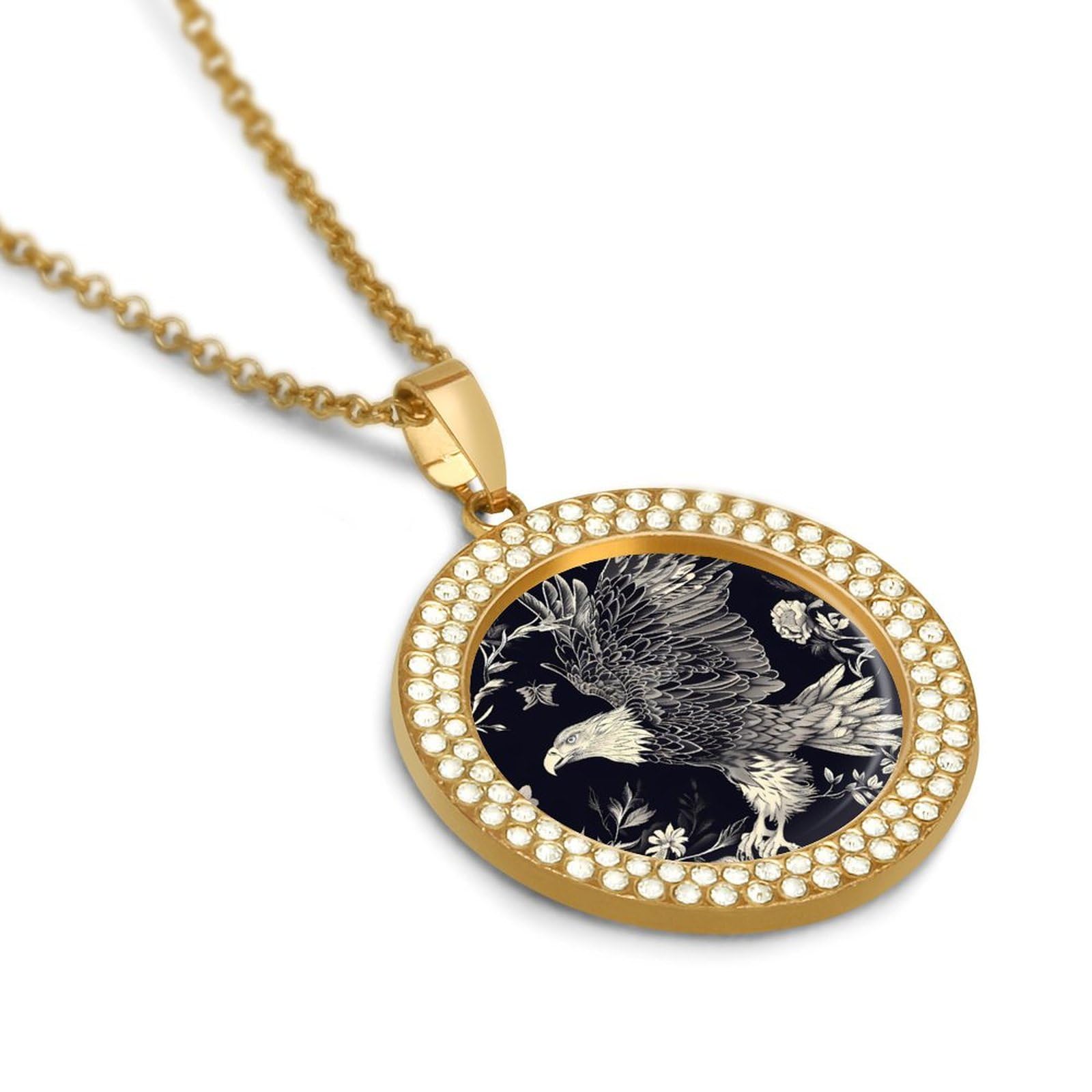 Eagle and Flower Multicolor Diamond Pendant Necklace for Women - Elegant Circle Jewelry Gift for Birthday, Anniversary & Special Occasions