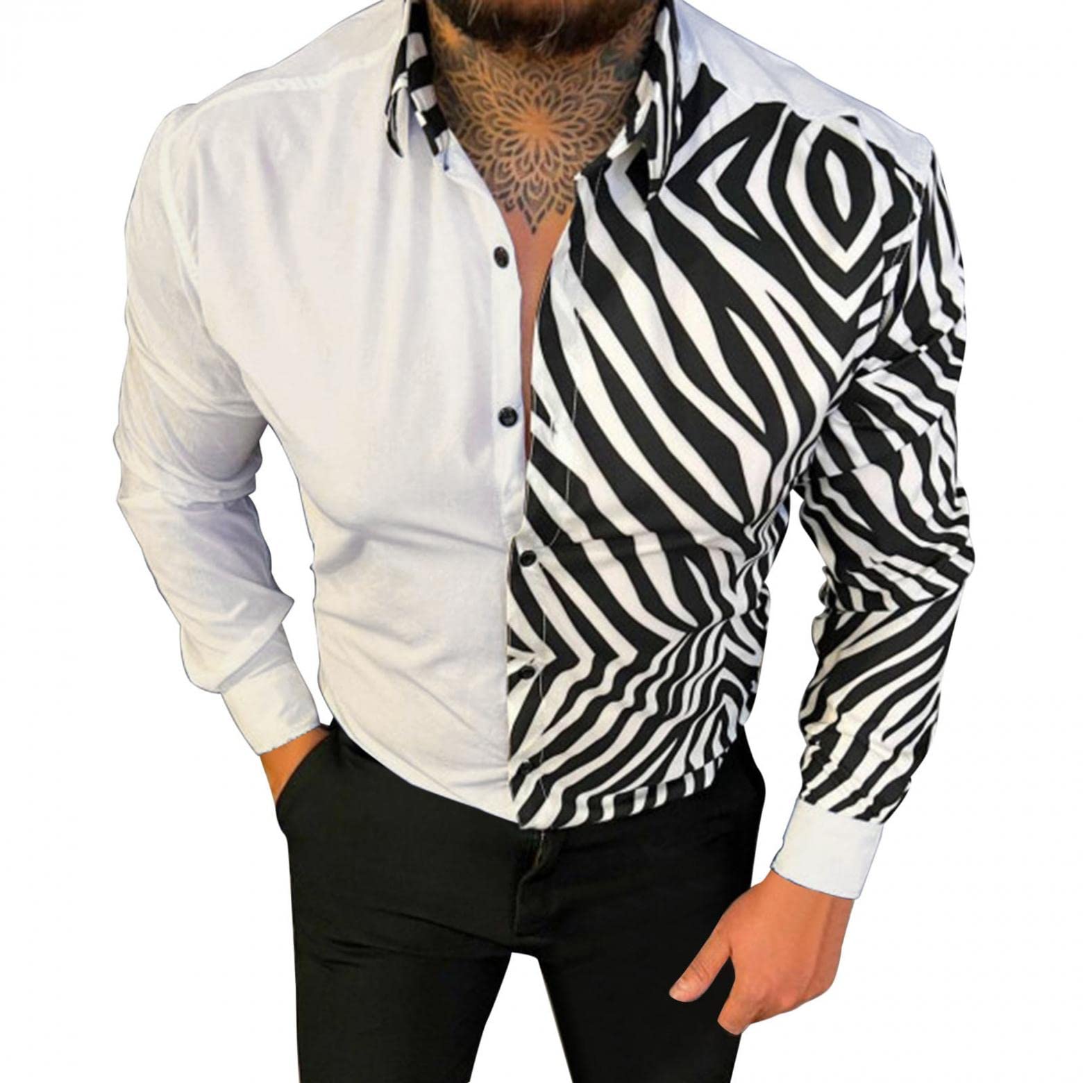 Men's Casual Button Down Shirt - Regular Fit Long Sleeve Dress Shirts for Big & Tall - Striped Muscle Work Tunic Tops | Office Wear & Business Casual Outfits