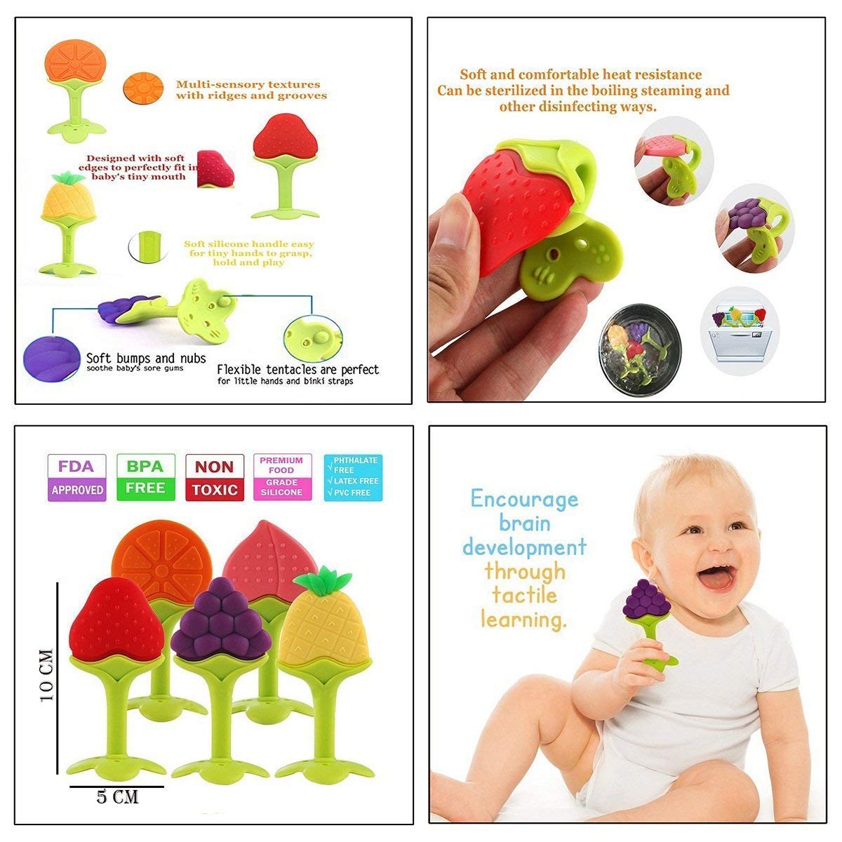 Kritiu BPA-Free Silicone Teether & Baby Spoons Set - Safe Infant Feeding Essentials for Babies 6+ Months - Perfect for Soothing Teething Pain & First Solid Foods (Pink & Baby Pink) | Ideal for Home, Travel & Daycare Use