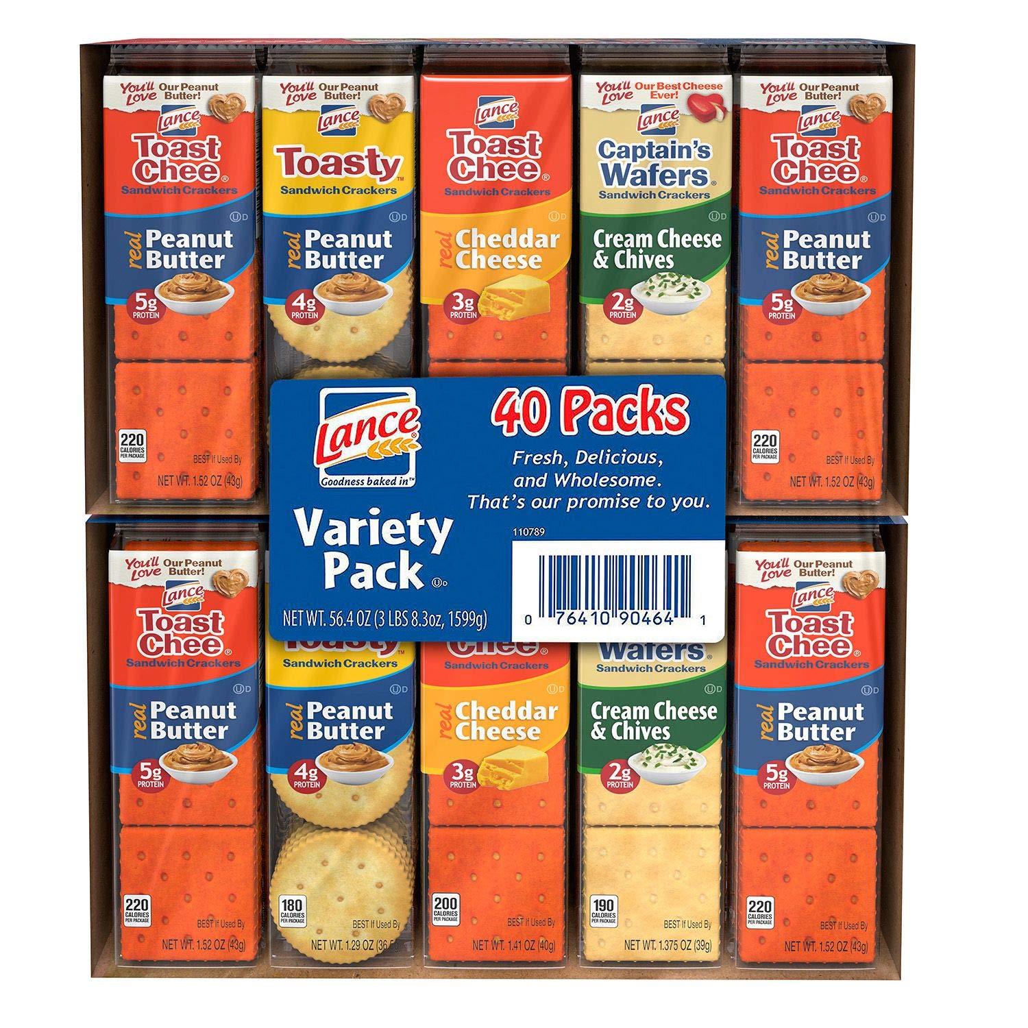 Lance Sandwich Crackers Variety Pack - 40 Count (Pack of 4) | Assorted Flavors Snacks for Lunch Box, Office, School & Picnics | Crunchy & Delicious Party Food for Kids & Adults