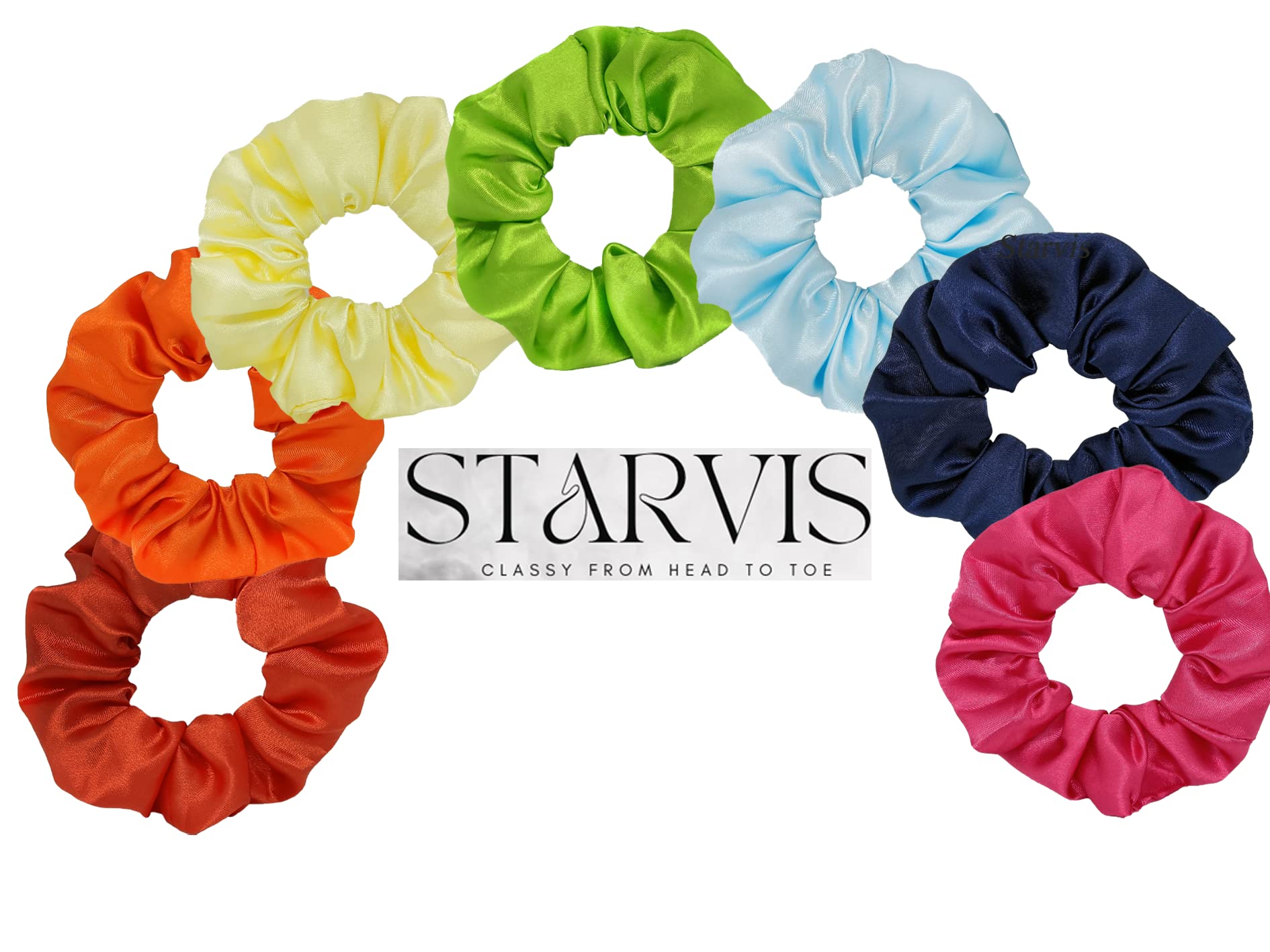 Luxury Satin Scrunchies for Women - 7 Pack Rainbow Colors Hair Ties, Anti-Hair Breakage Ponytail Holders, Soft Silk Headbands for Everyday Use, Workout & Special Occasions